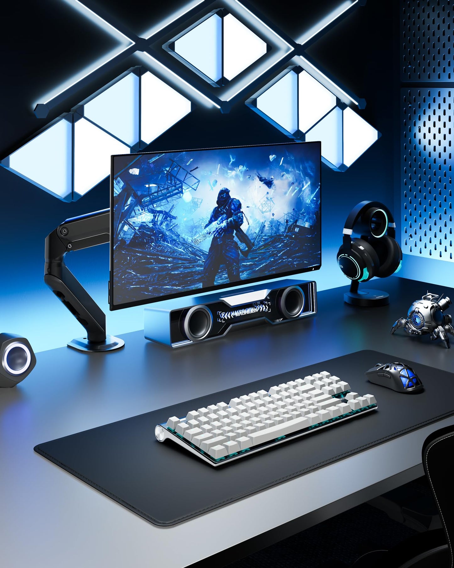 monTEK Single Monitor Arm Mount for 17-32 Inch Screens, Heavy Duty Steel Mechanical Spring Desk Monitor Stand, Full Motion Adjustable Monitor Arm with Clamp & Grommet, VESA 75/100, Holds up to 20lbs
