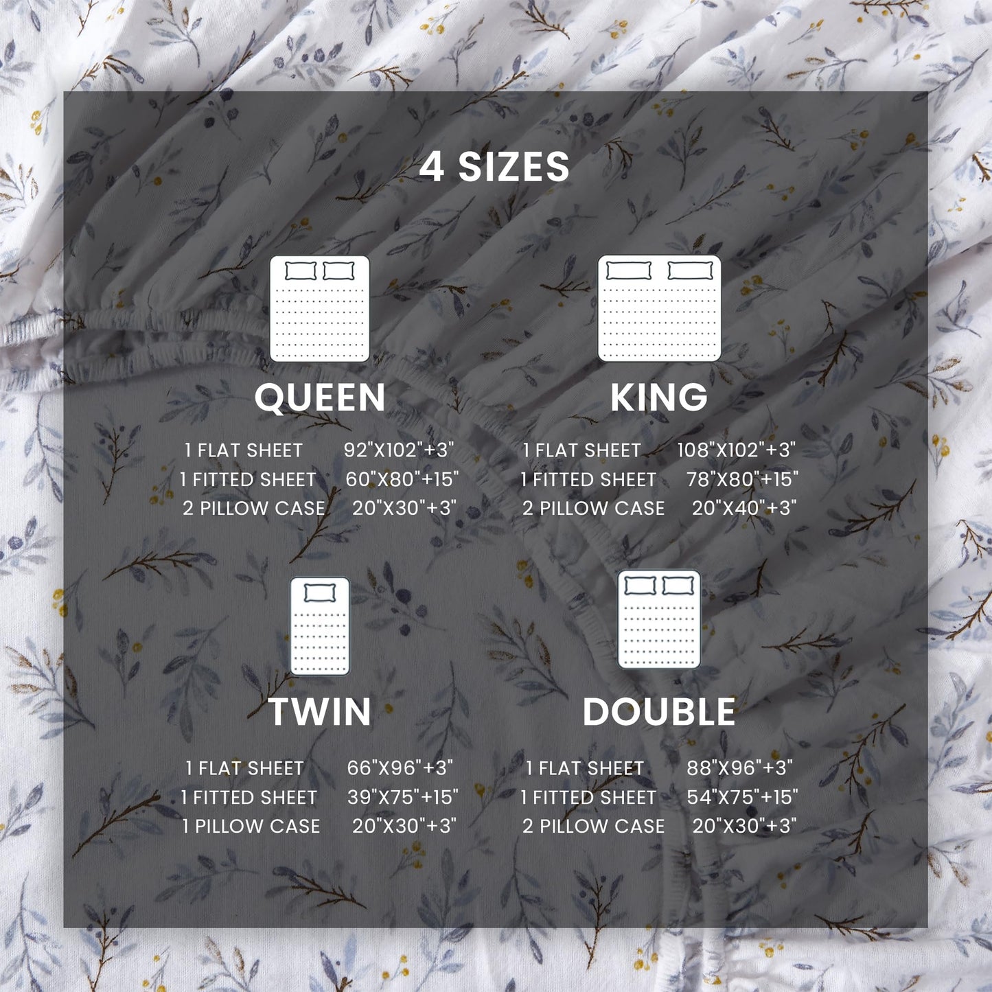 New Season - 100% Cotton Flannel Sheet Set Softly Brushed Cotton - Stylish Printed Bed Sheets - Warm, Breathable Bed Sheets Set (Leaf & Berry White, Queen)