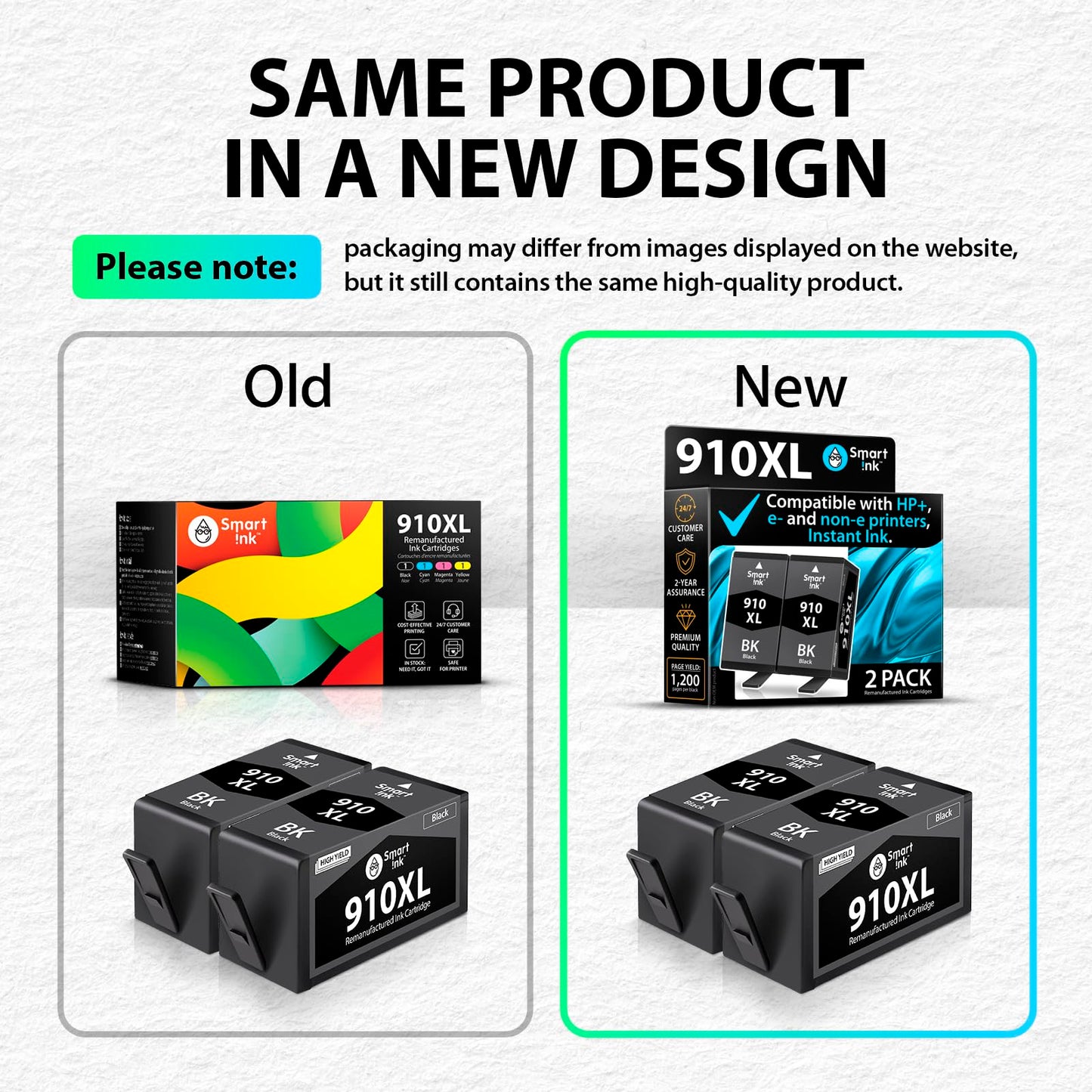 Smart Ink Remanufactured Ink Cartridge Replacement for HP 910 XL 910XL (2 Black Pack) to use with OfficeJet 8015e 8022e 8010e 8015 8022 8010 OfficeJet Pro 8025e 8025 Printers