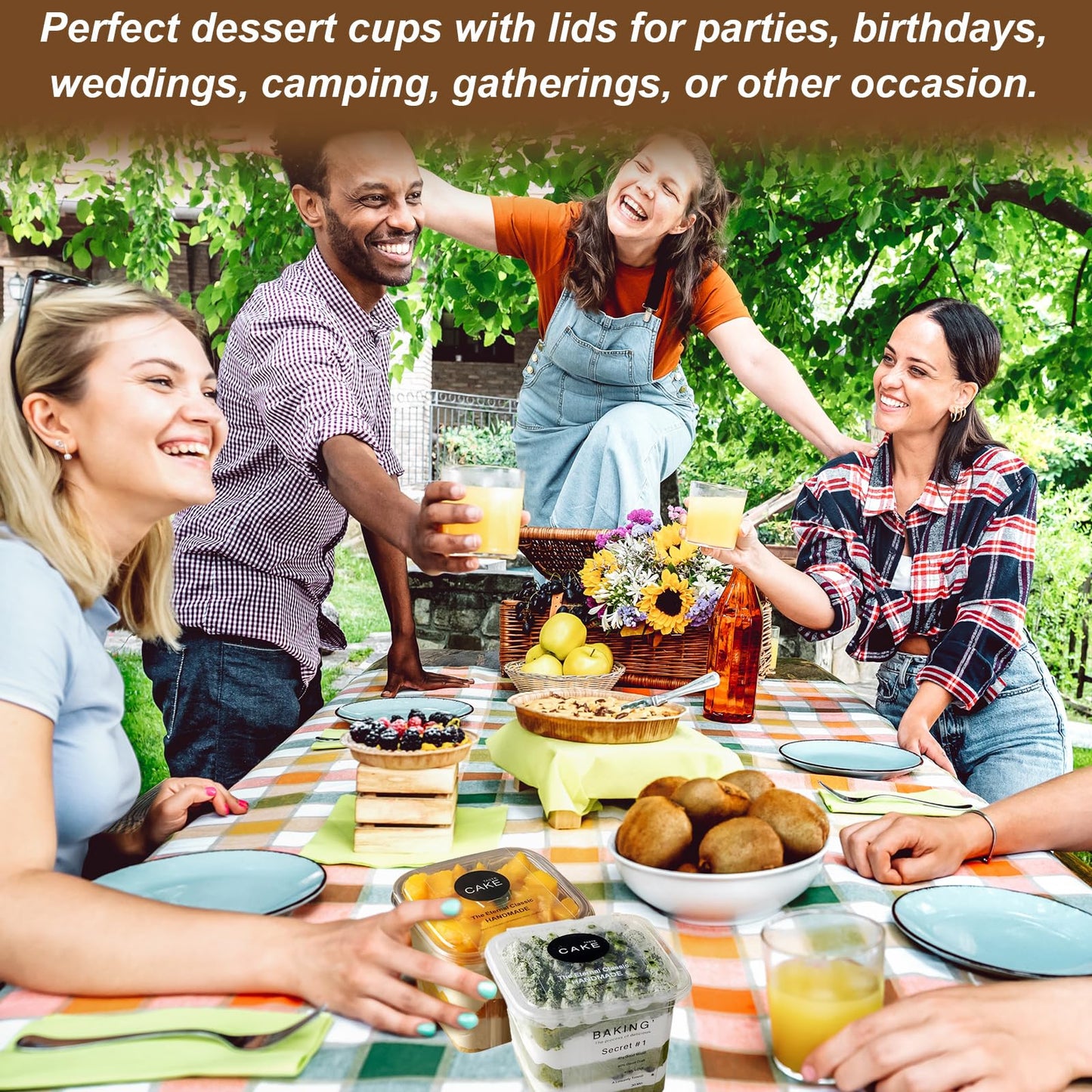 JMIATRY 100 Count 12 oz Square Plastic Dessert Cups with Lids and Spoons Clear Dessert Cup 12 oz Plastic Parfait Cups for Cupcake Mousse Yogurt Pudding Mousse Fruits