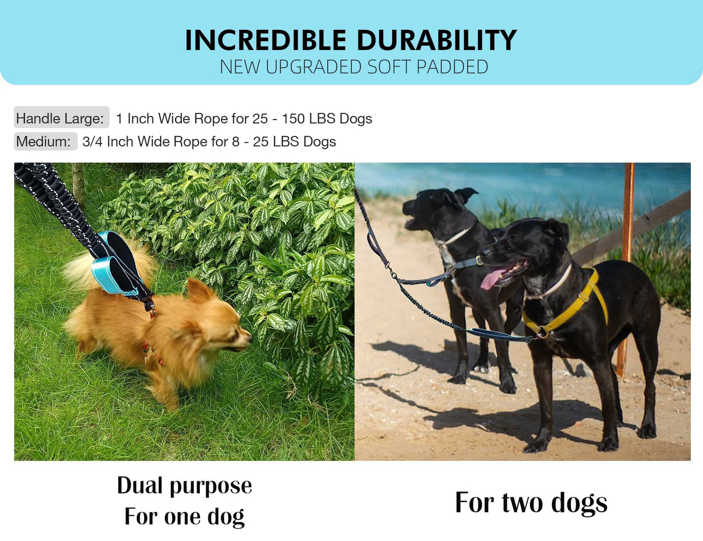 Hands Free Dog Leash, Double Dog Leash, Waist Dog Running Leash for Comfortable Walking Jogging Training Hiking, Long Padded No Tangle 360° Swivel Clasp Adjustable Dual Dog Lead Leashes