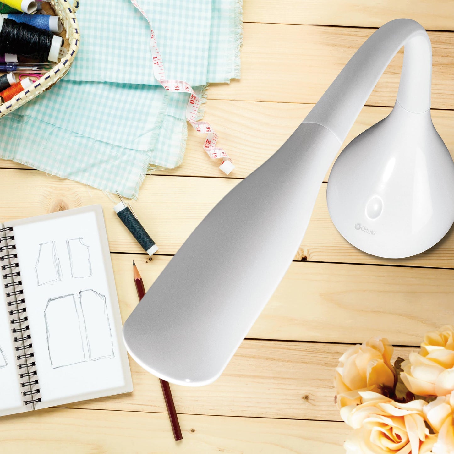 OttLite Creative Curves LED Desk Lamp, White, with Adjustable Neck - 4 Dimmable Brightness Settings for Home Office, Computer Desk, & Dorms