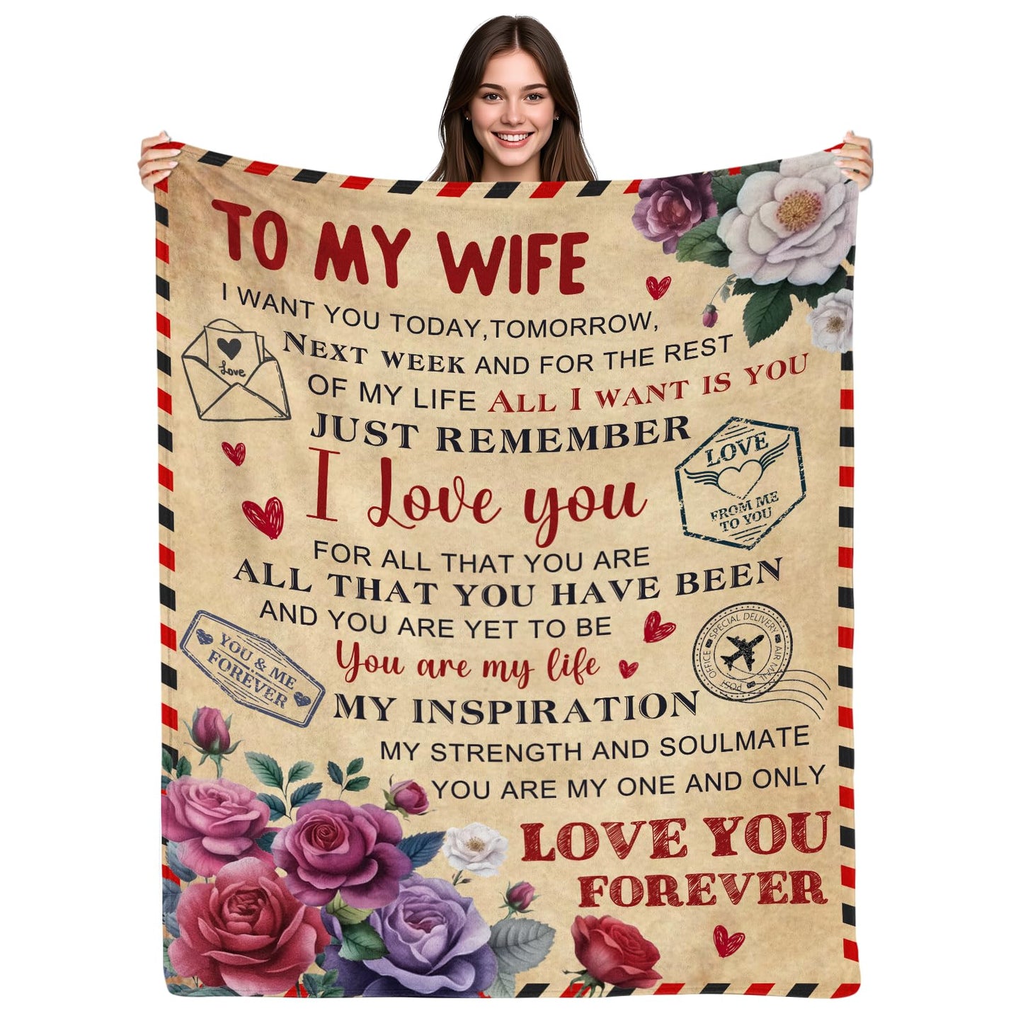 Wedding Anniversary Romantic Gift for Her, Wife Gifts from Husband, to My Wife Blanket 50" x 60", Birthday Gift for Her, Valentines Day Gifts