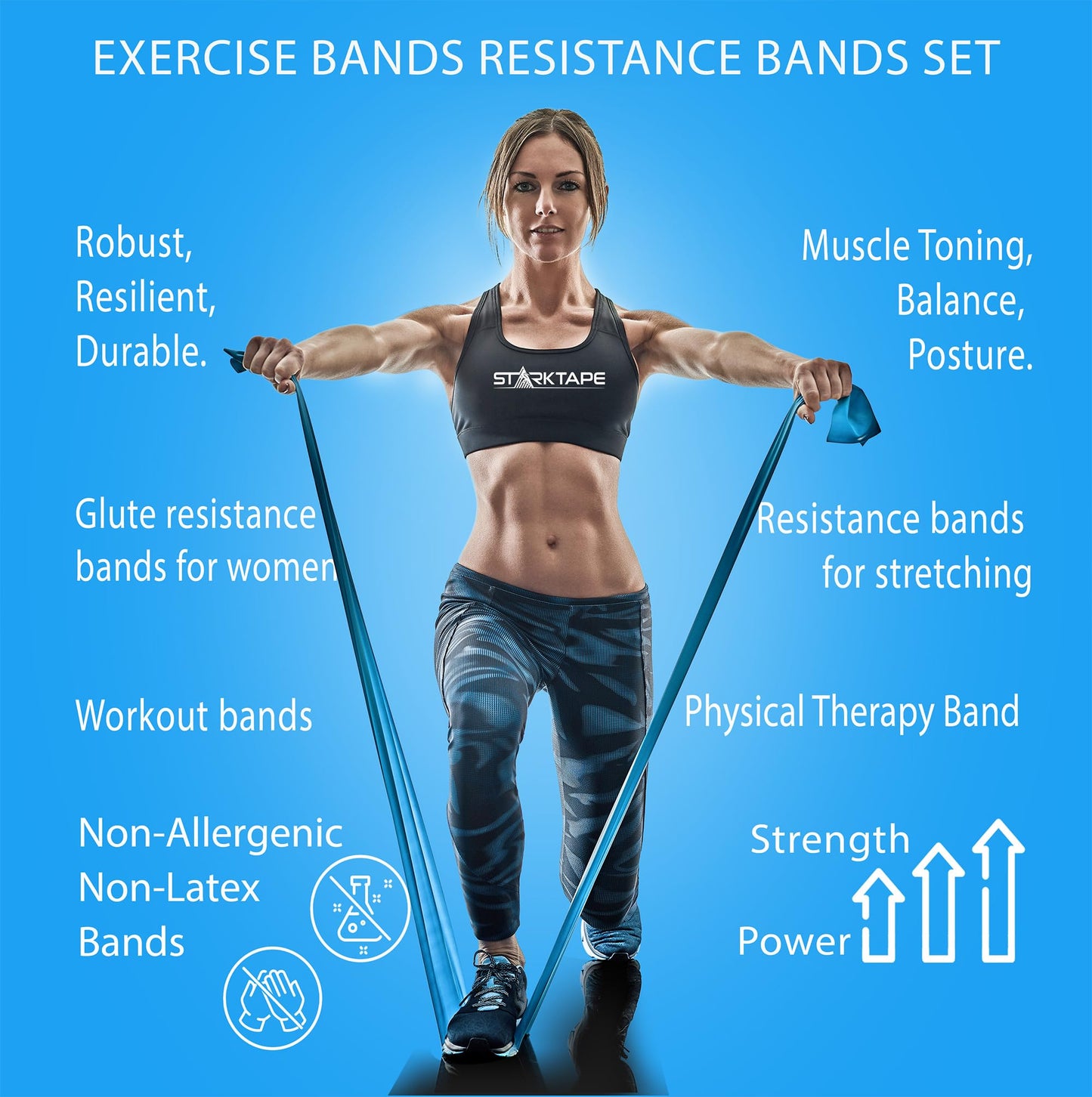Starktape Resistance Bands 16 Yard Roll Physical Therapy. Non-Latex Professional Elastic Exercise Fitness Workout Band for Upper & Lower Body, Pilates, Rehab, Yoga, Pilates, Training. Heavy Blue
