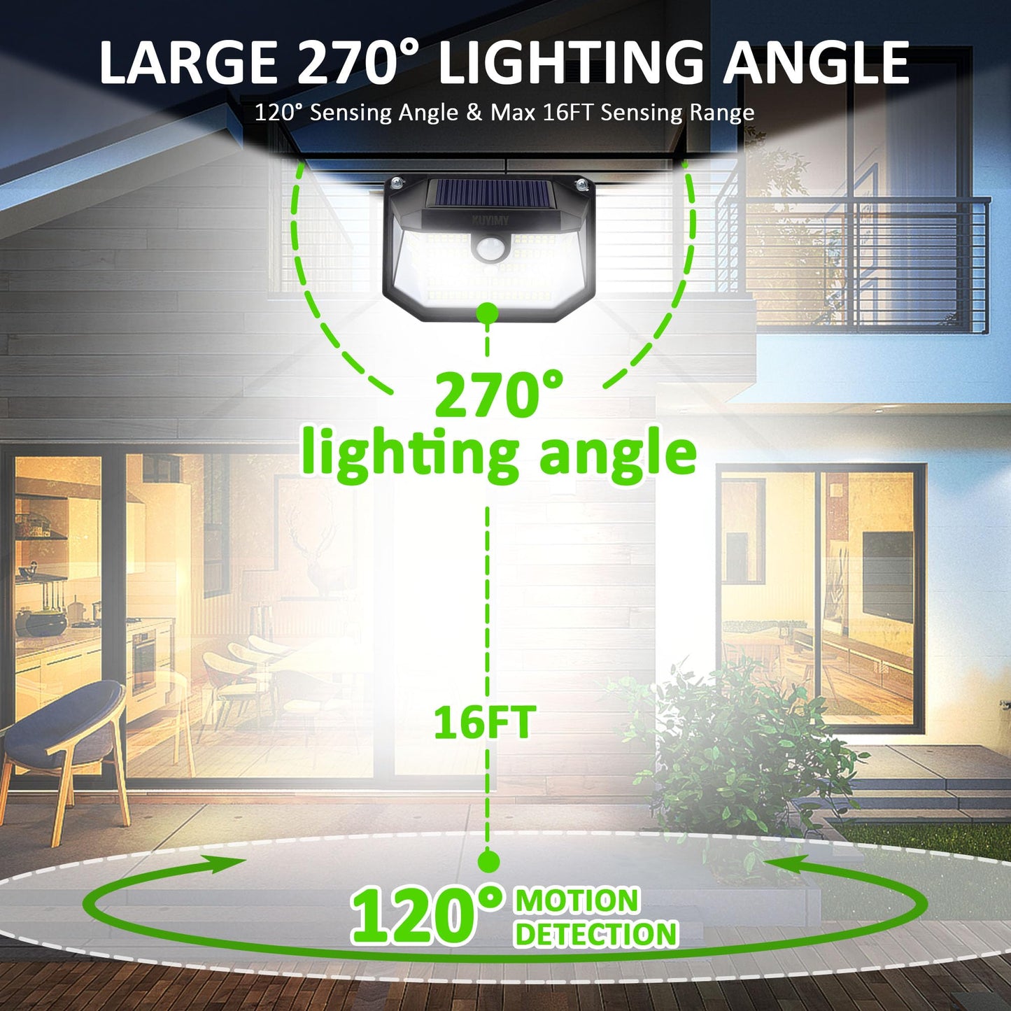 KUYIMY Solar Outdoor Lights, 230 LED with Motion Sensor and 3 Modes, IP65 Waterproof, 270° Wide Angle Light, Easy-to-Install Intelligent Security Wireless Wall Lights for Patio, Front Door(6 Pack)