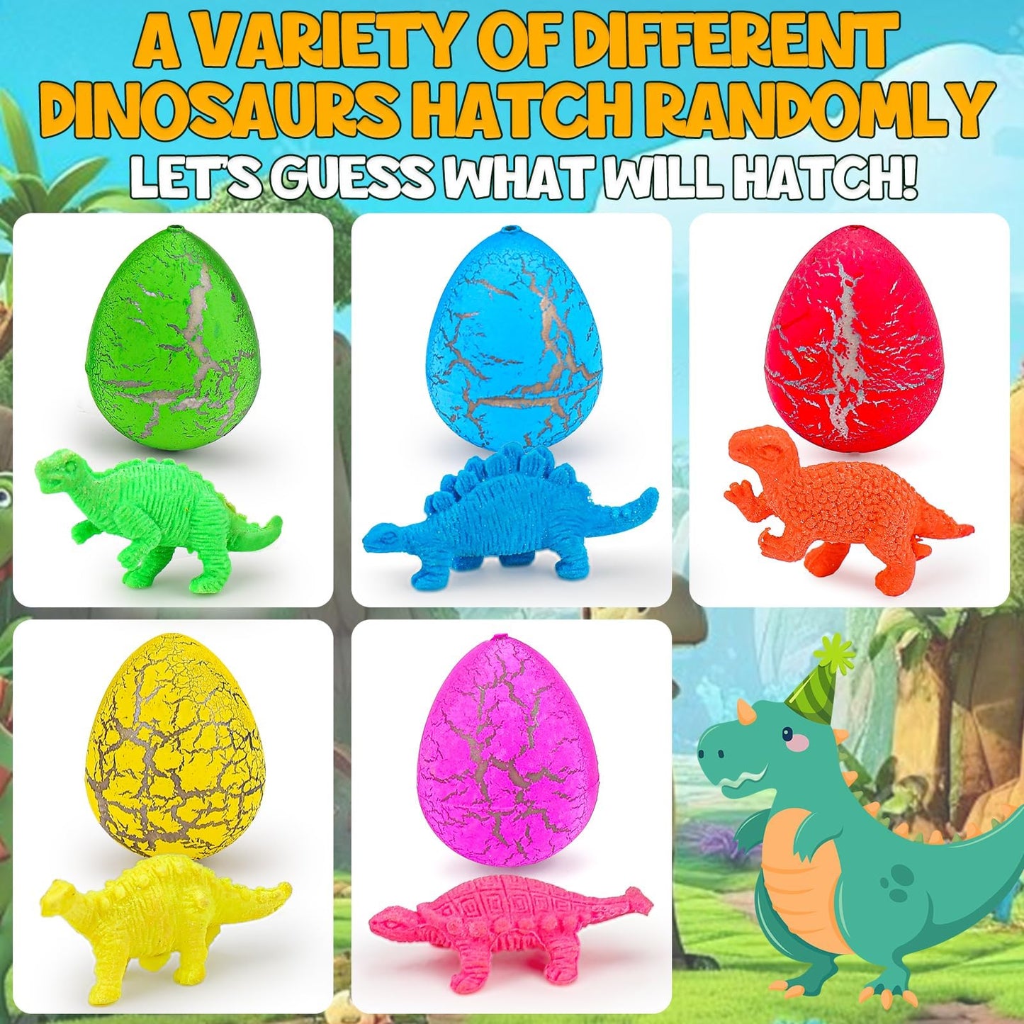 30PCS Large Hatching Dinosaur Eggs for Dinosaur Birthday Party Favors for Kids 3-5 4-8 Goodie Bag Party Filler Stuffers Classroom Prizes Bulk Treat Novelty Grow in Water Dino Eggs with Toys Inside