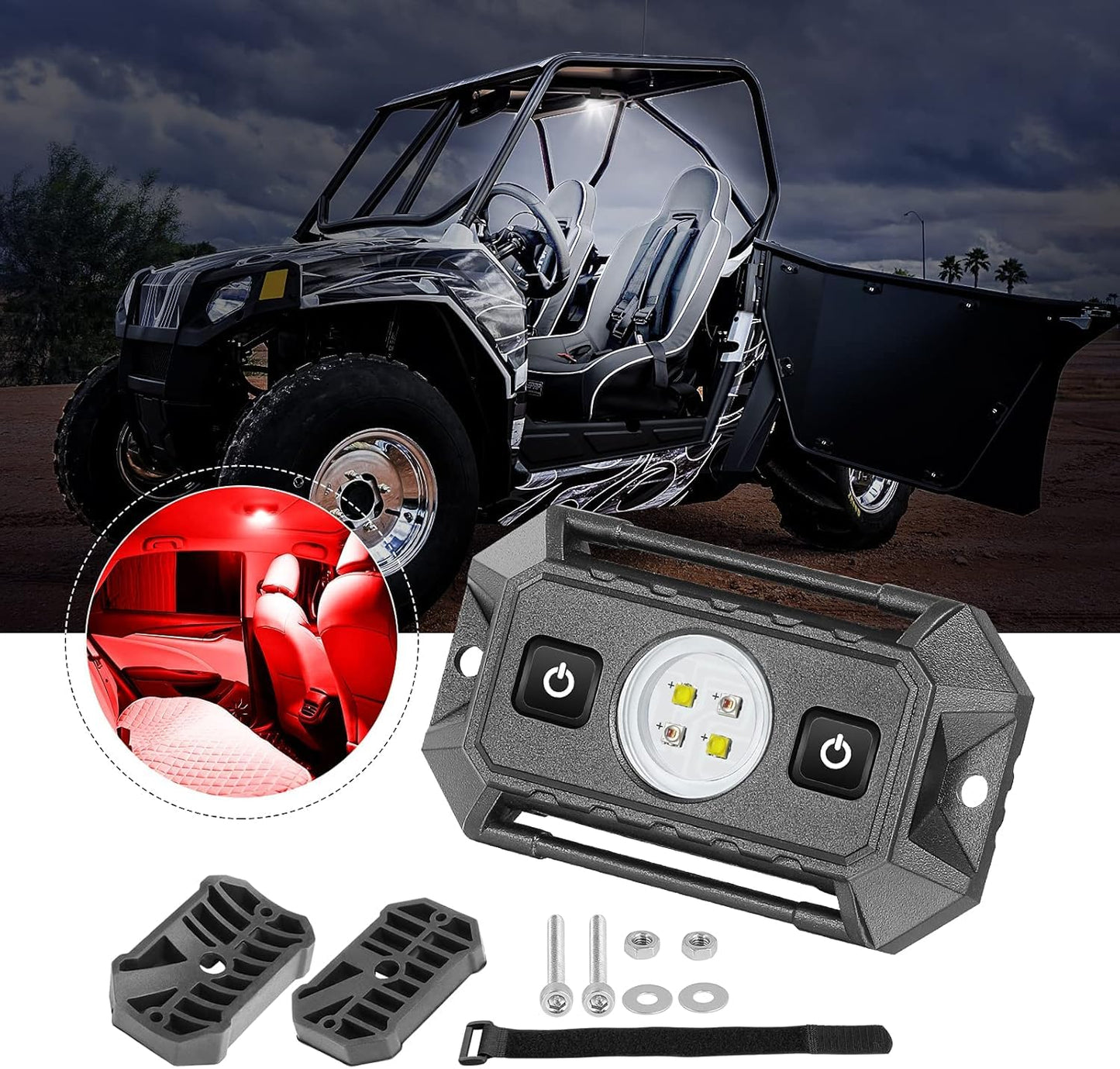 LED UTV Dome Light Red White 12V W/Switch, IP68 Waterproof Aluminum Universal Roll Bar Mount LED Interior Dome Light for UTV Can-Am Commander Defender Maverick X3 ATV Polaris RZR Truck