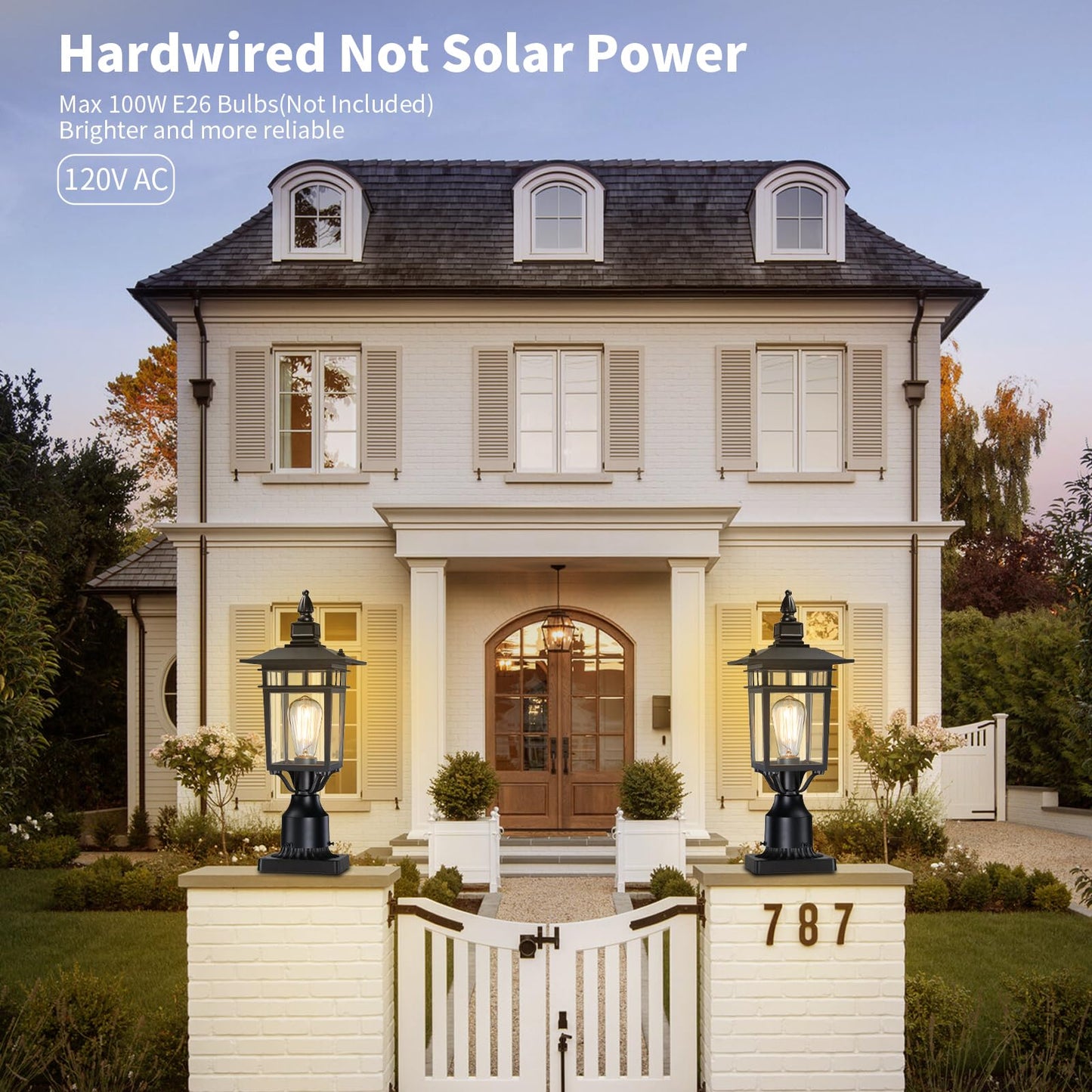 17.6'' Outdoor Post Light 2 Packs, Black Pole Lantern Lighting Fixture Hard Wired, Waterproof Outdoor Column Lights Exterior Lamp Post Lantern with Glass for Garden Path(Not Include Mounting Base)