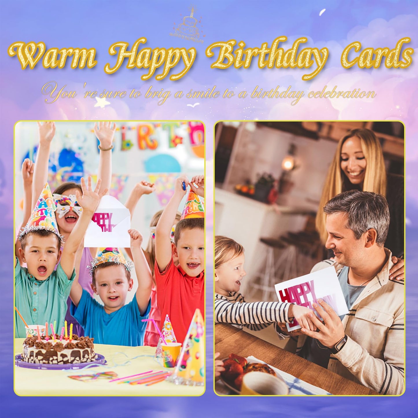 XXINMOH 102 Pack Happy Birthday Cards Bulk with 4x6 Envelopes, Blank Inner, 6 Designs for Students, Work, Office, Gradient Colorful Font (Plus 102 Envelopes)