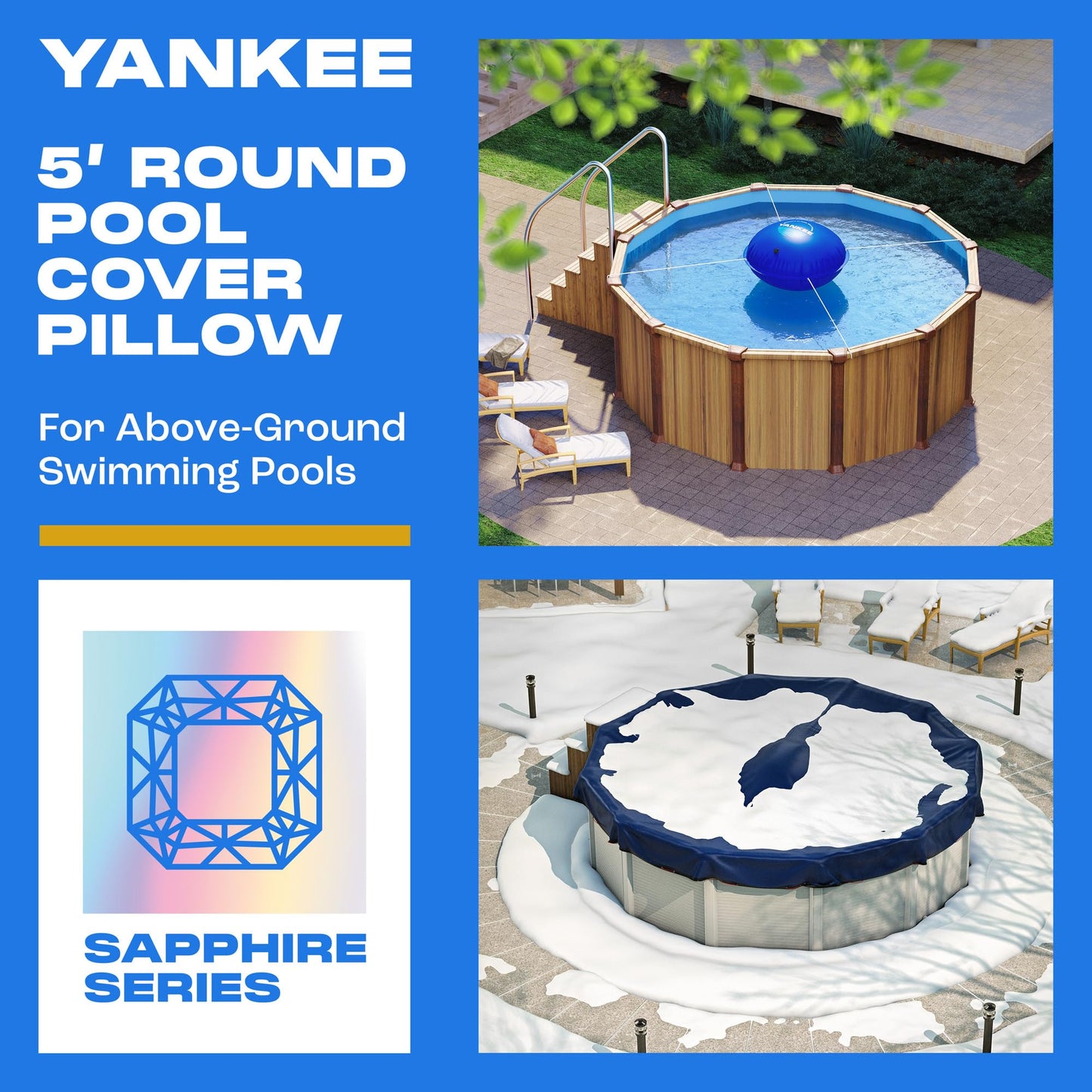 Yankee 5x5 ft Pool Pillows for Above Ground Pools, for Closing Winter, Extra Durable 0.4 mm PVC (27 Gauge), Winter Pool Pillow (5x5 ft.)
