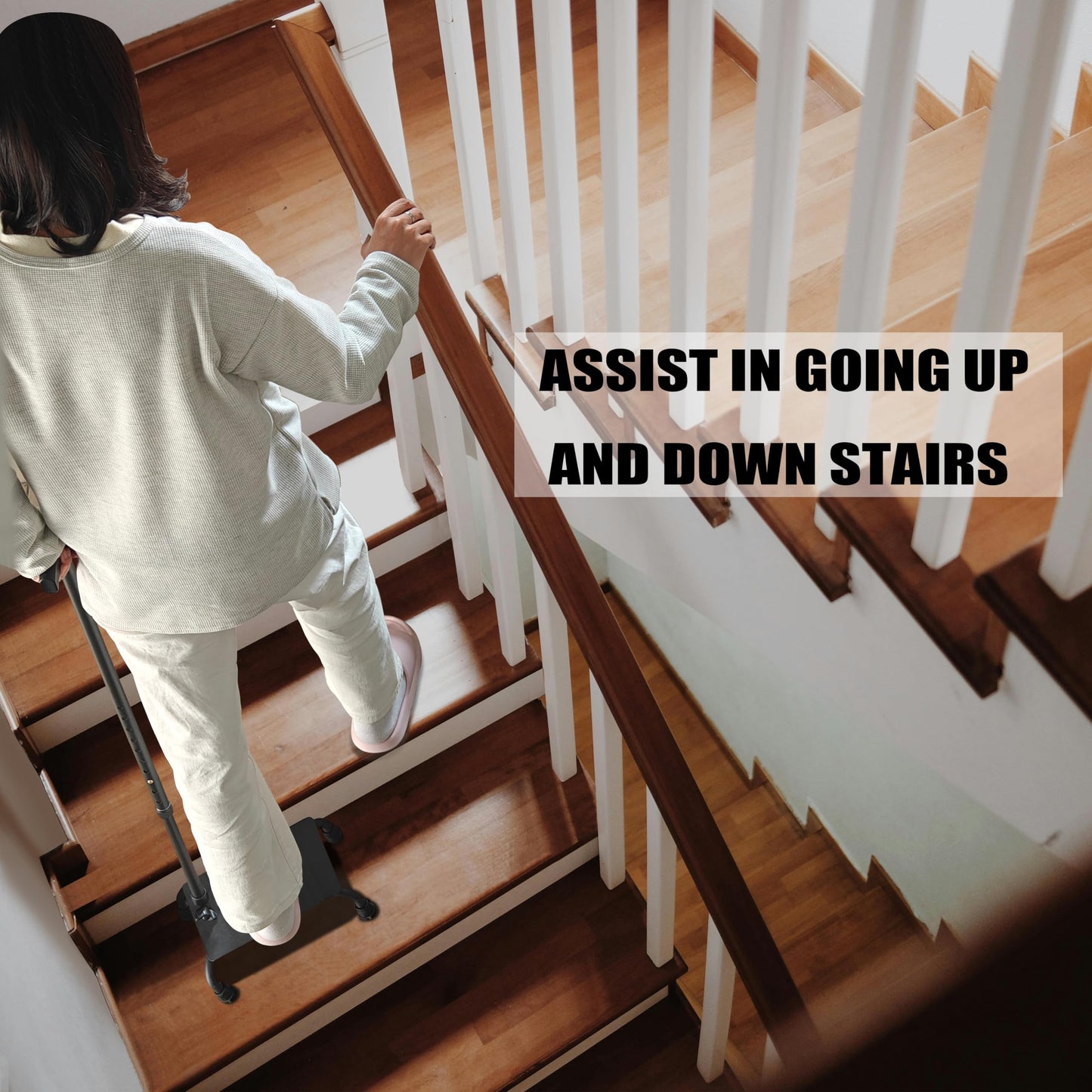 Aliseniors Enhanced Stair Climbing Cane - Upgraded Half Step Stair Lifts Seniors Step Helper for Easy Walking Up and Down Stairs - Adjustable Stair Steady Stairs Assist Aid for Men Women Elderly
