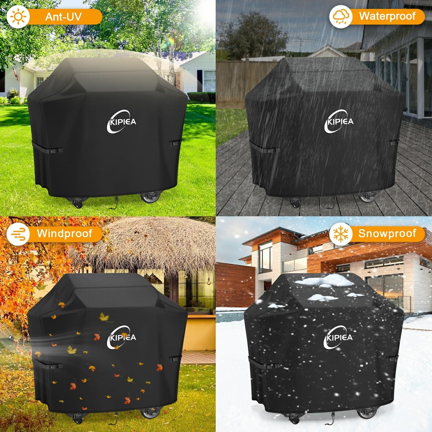 Kipiea 600D Heavy Duty Gas Grill Cover for Weber Spirit 300 Series Grills, Including Spirit E-310, E-330 & S-315, 52-Inch Waterproof BBQ Cover with Windproof Buckles, UV Resistant