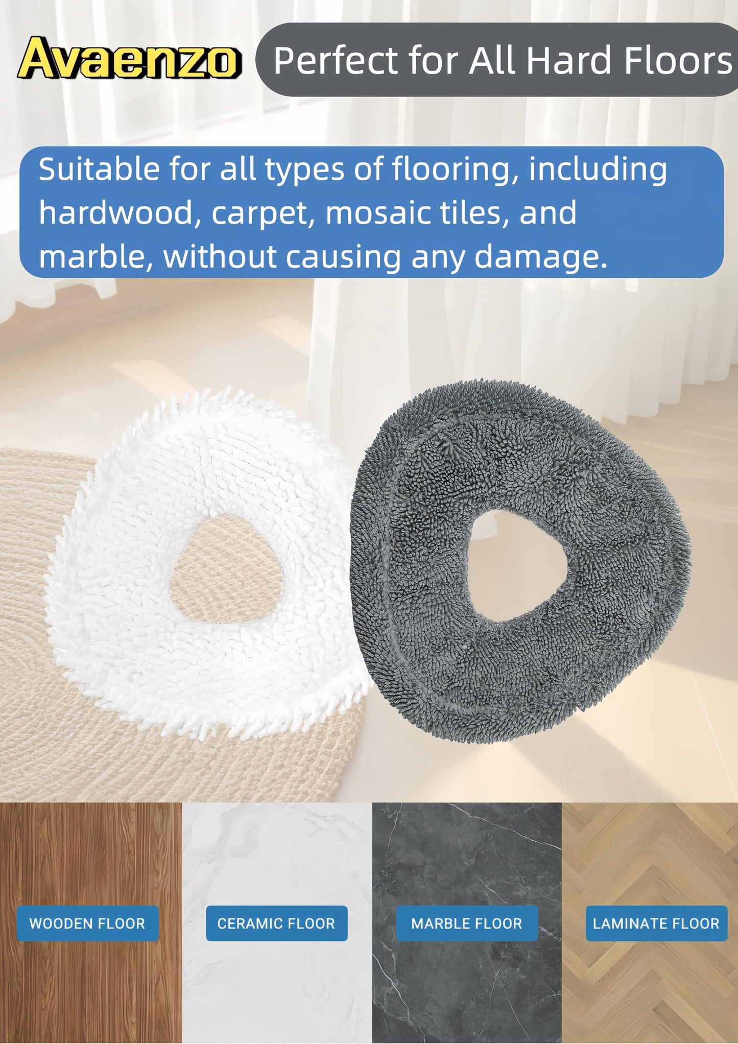 Avaenzo 8 Pack Replacement Mop Pads Compatible with Narwal Freo X Z Ultra Z10 Freo Pro J3 J4 YJCC012 YJCC015 Microfiber Resuable Mop Cloth Robot Vacuum Cleaner Accessories, White and Grey