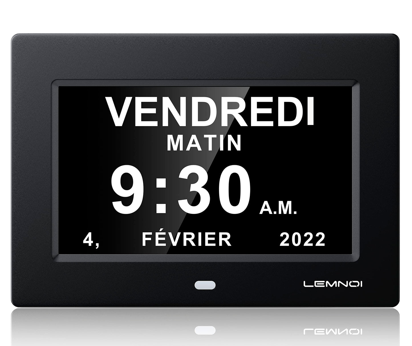 Lemnoi 7'' LCD Digital Day Clock Calendar with Date/Day/Time, 8 Languages Auto-Dimming Digital Clock with 12 Programmable Alarms, Reminders Clock for Alzheimer Elderly & Child (Black)