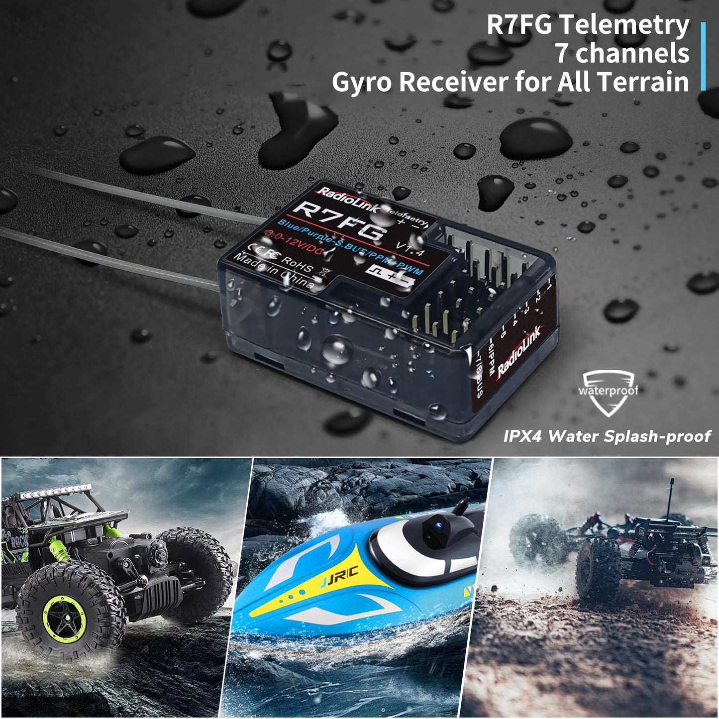 Eighteenup Radiolink R7FG 7 Channel RC Car Receiver 2.4GHz Gyro Telemetry Voltage Surface Long Range Control Compatible Remote Transmitter Radiolink RC6GS V2/RC6GS/RC4GS V2/RC4GS(2 Pcs)