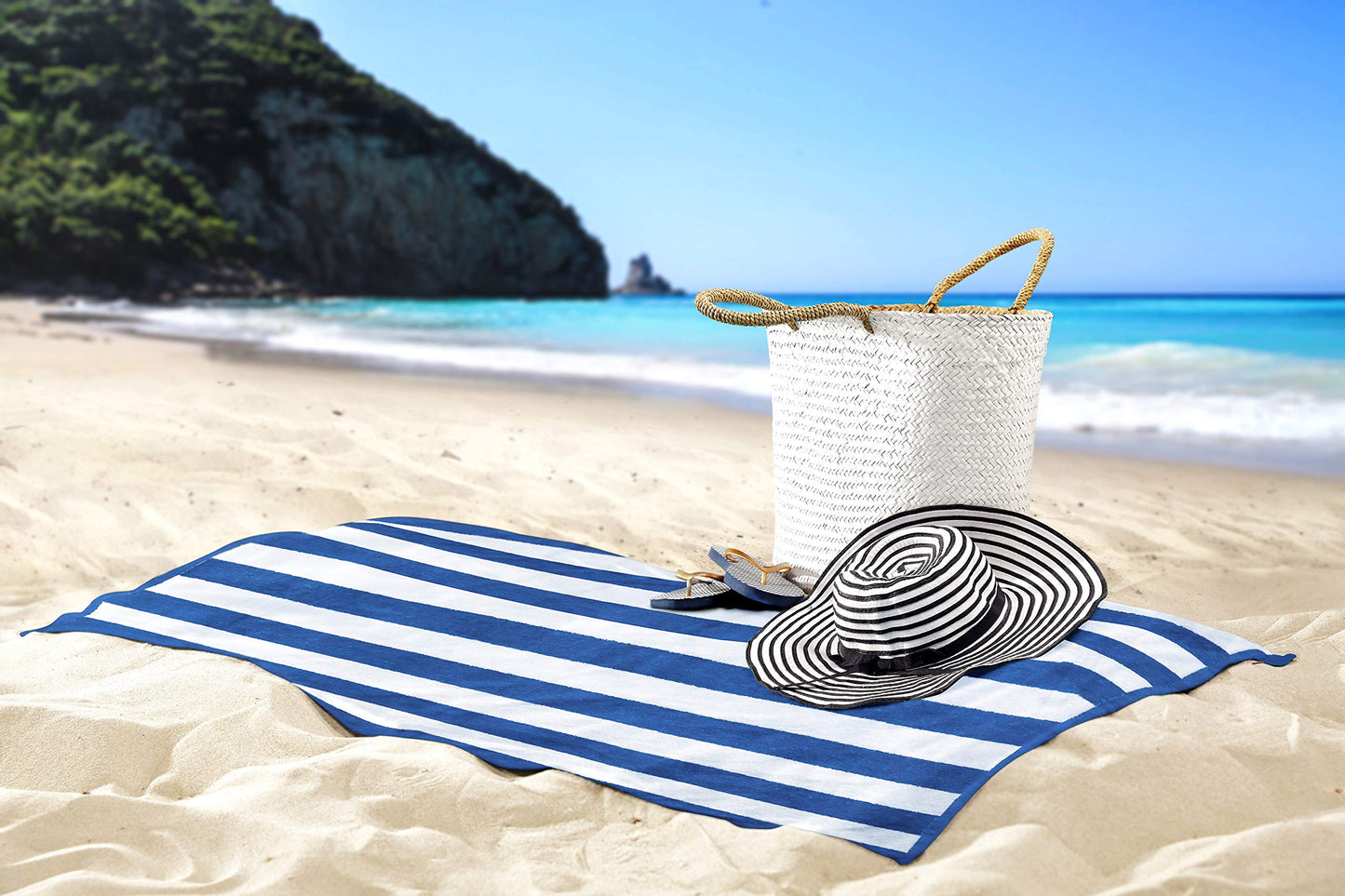 Utopia Towels 4 Pack Cabana Stripe Beach Towels (30x60 inches) - 100% Ring Spun Cotton Large Pool Towels, Soft and Quick Dry Swim Towels (Blue)