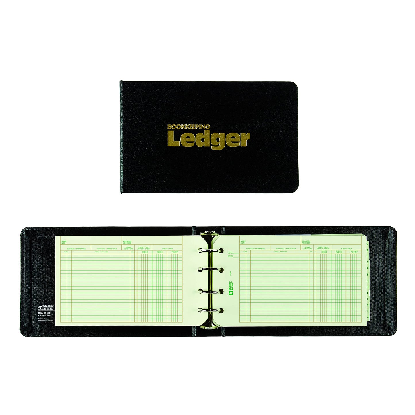 Blueline Mini-Ledger Outfits, 1-Inch Vinyl Cover Binder, 100 Mini-Ledger Sheets, 4 Rings, 6-3/16-Inch x 10-Inch, Bilingual, Black (B055)