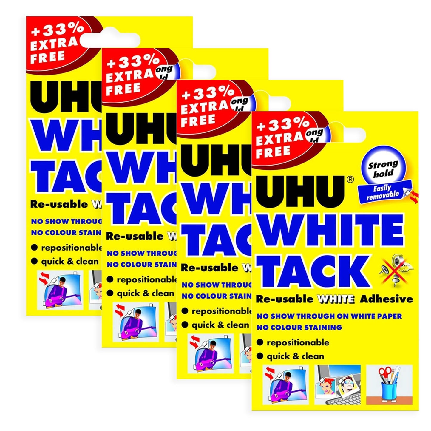 UHU White Tack - Sticky Reusable Adhesive Putty - Pack of 12
