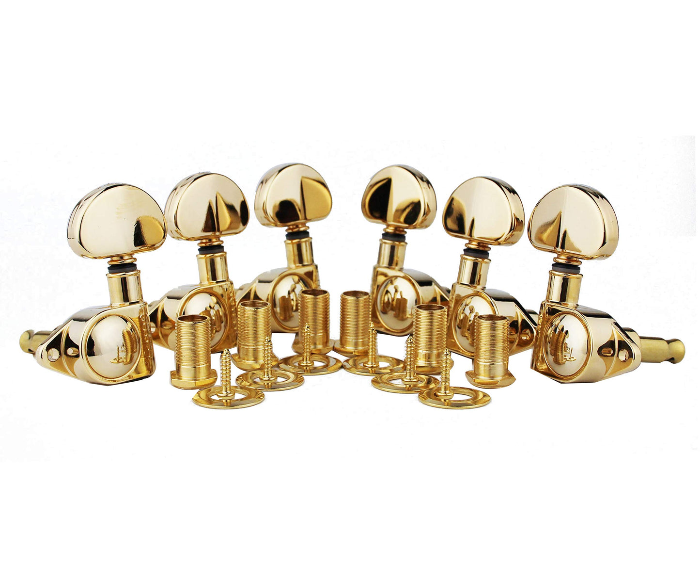 Guyker Guitar Machine Heads (3L + 3R Handed) – 1:21 Sealed Tuners Tuning Key Pegs with Big handle Replacement for Electric, Folk or Acoustic Guitars – Gold, GK102G