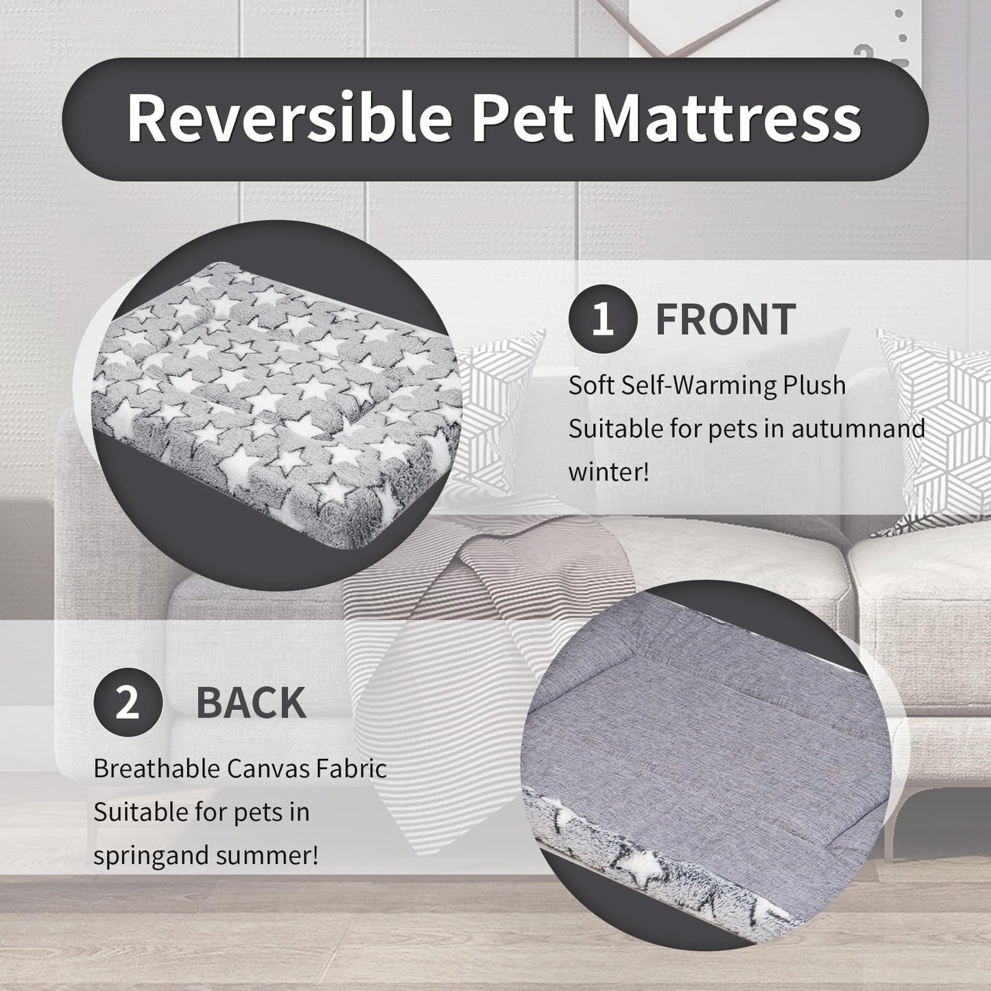 Dekeyoo Dog Crate Mats, Dog Bed Mat, Cat Mat - 105x70cm, Short Plush Pet Mat Crate Mat for Small Dogs, 4cm Thick Thin Dog Mat, Machine Washable Ideal for 105cm Dog Crates