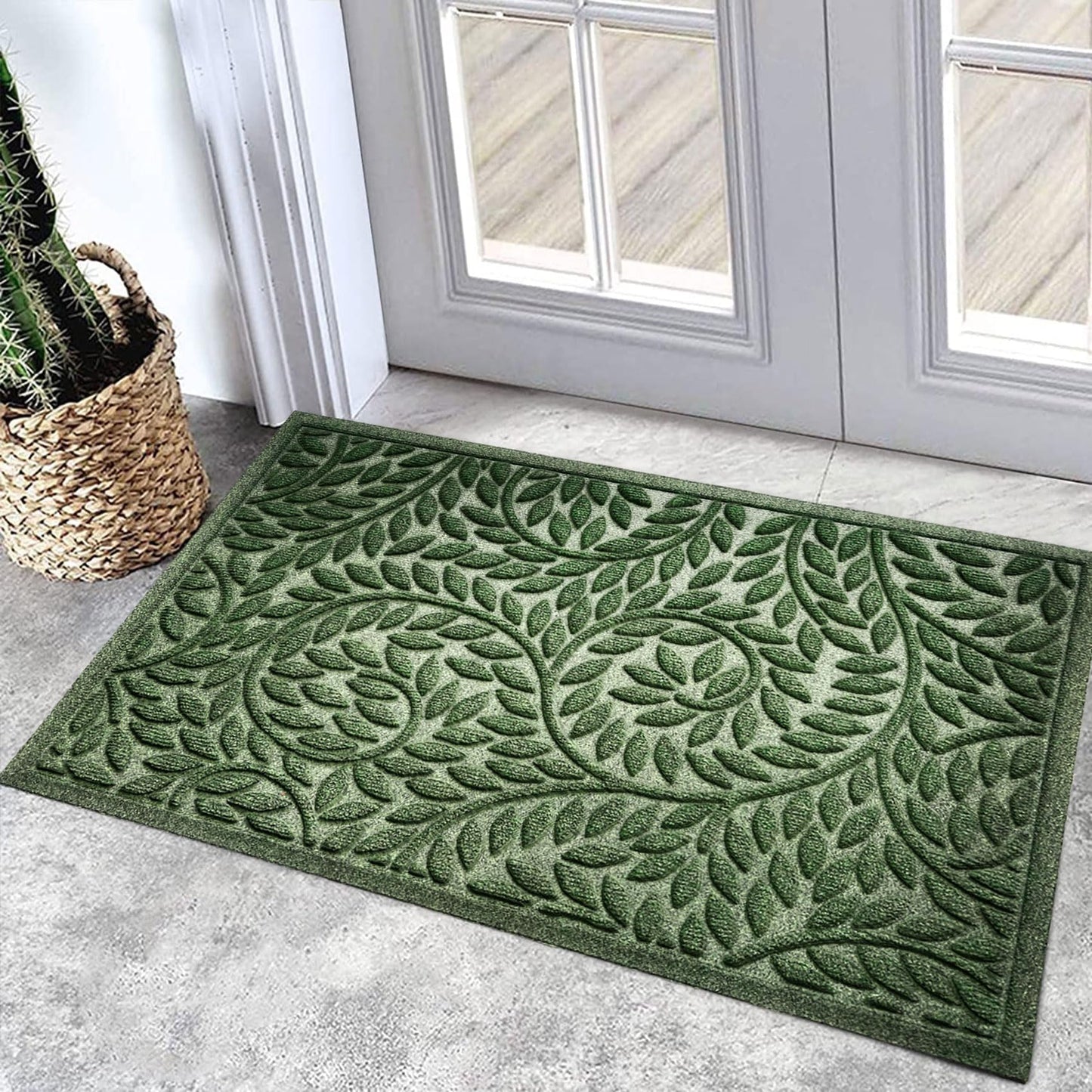 Bulijojo Front Door Mat Entrance,Durable Heavy Duty Welcome Mat,Thick Absorbent Natural Rubber Non Slip Mat,Sturdy Entryway Green 23"x35"