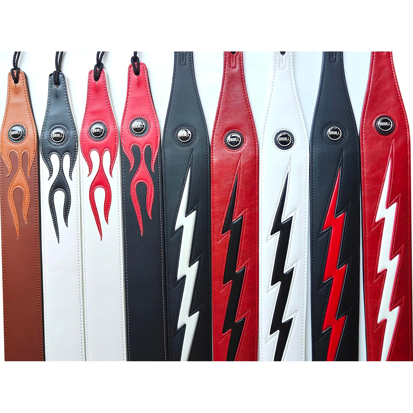 YUEKO Personality Leather Red Flame Series Guitar Strap Strap For Guitar Bass Guitar Accessories(A5-Red Flame Black)…