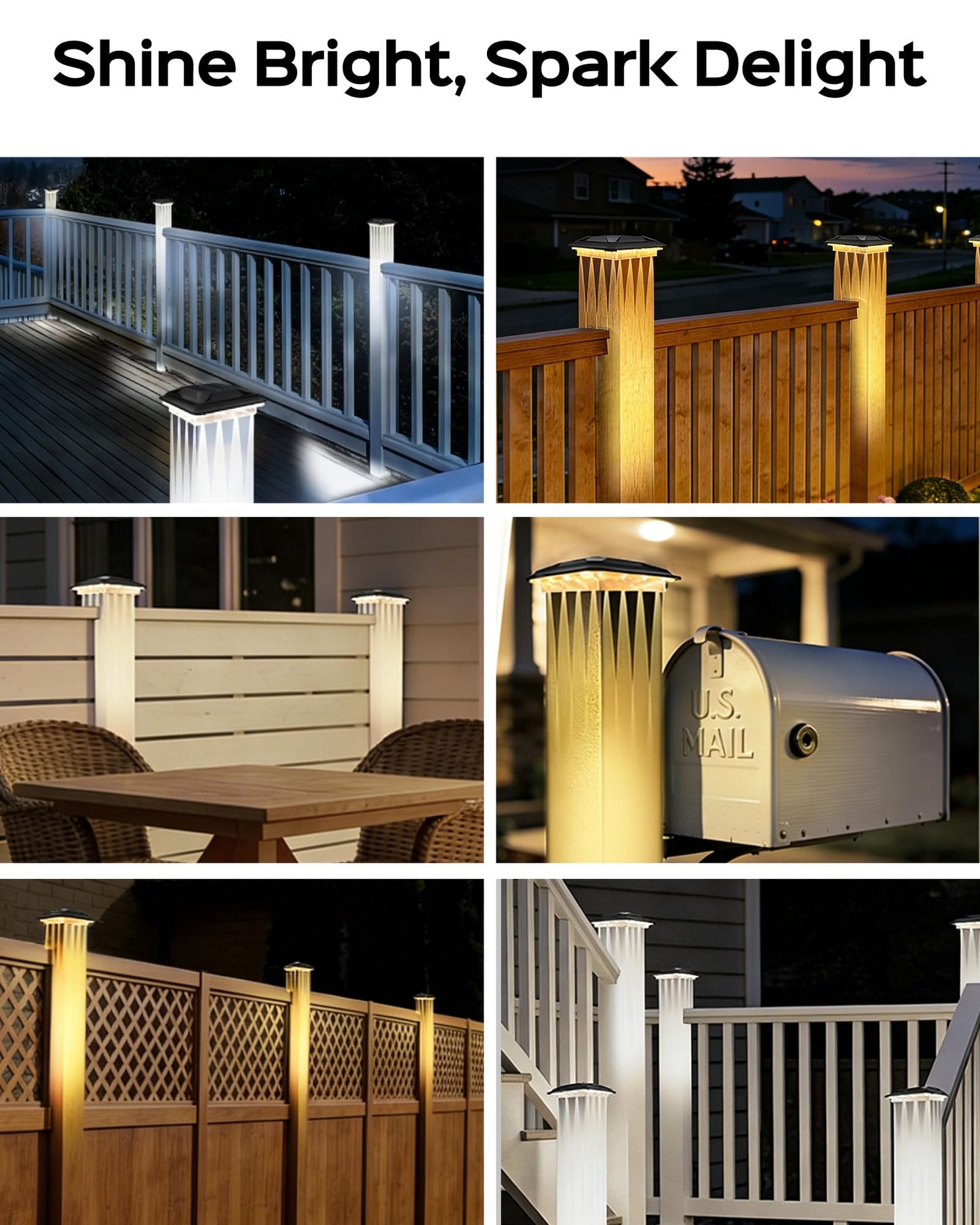 FIONSUN Fence Post Solar Lights, Post Lights Outdoor, Waterproof Deck Lighting Solar Powered Caps for Deck Patio Balcony Garden Porch Decor Fits for 3.5x3.5 4x4 Wooden Posts, Black (4 Pack)