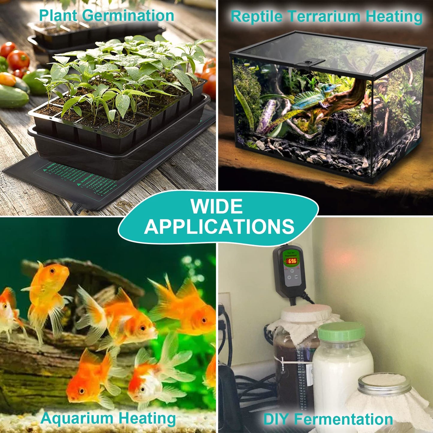 RC SLL Seedling Heating Mat 10" X 20.75" with Digital Thermostat Combo Kit,MET Warm Hydroponic Plant Heat Mat, Plant Heating Pad for Indoor Growing