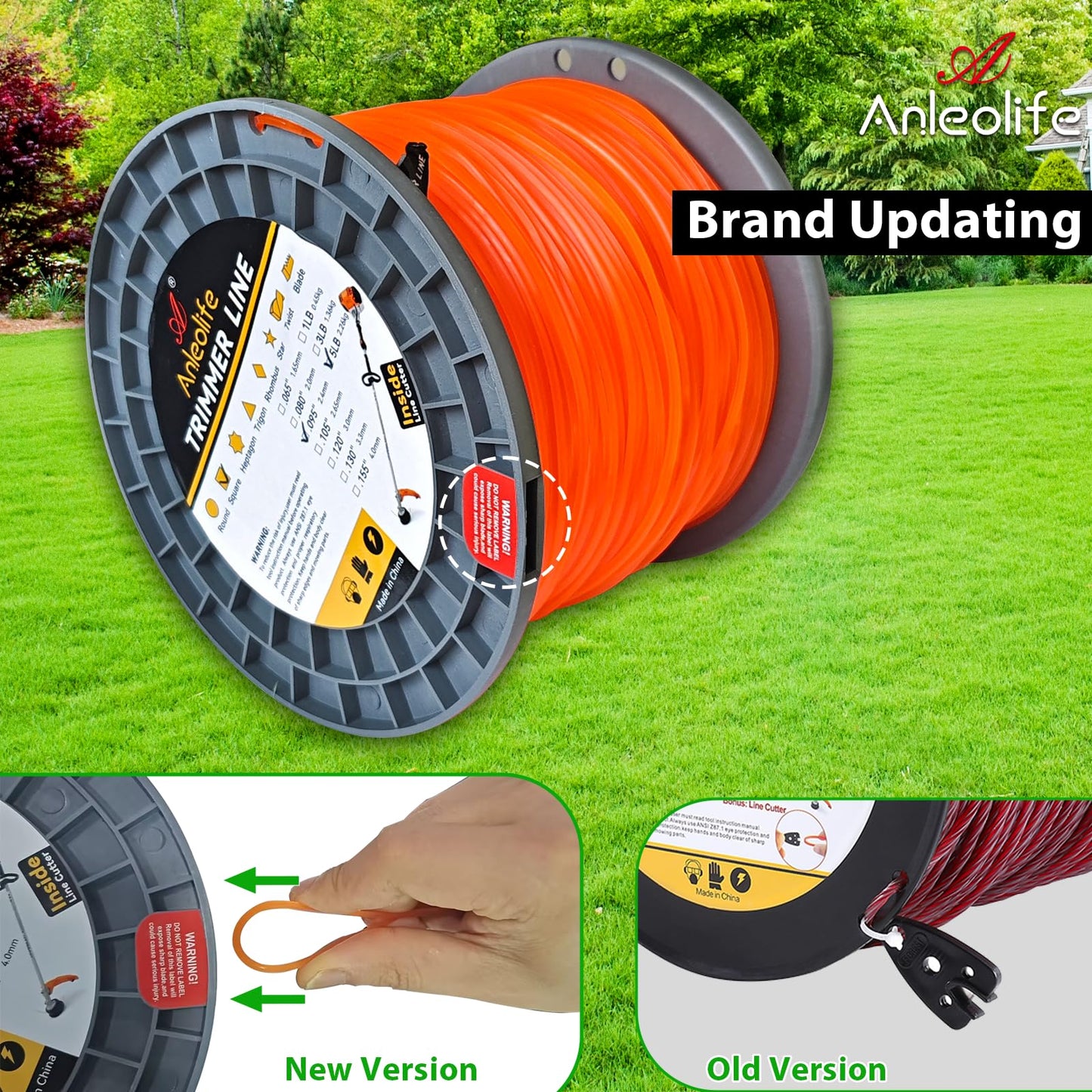 A ANLEOLIFE 5-Pound Commercial Square .095-Inch-by-1280-ft String Trimmer Line in Spool,with Bonus Line Cutter, Orange