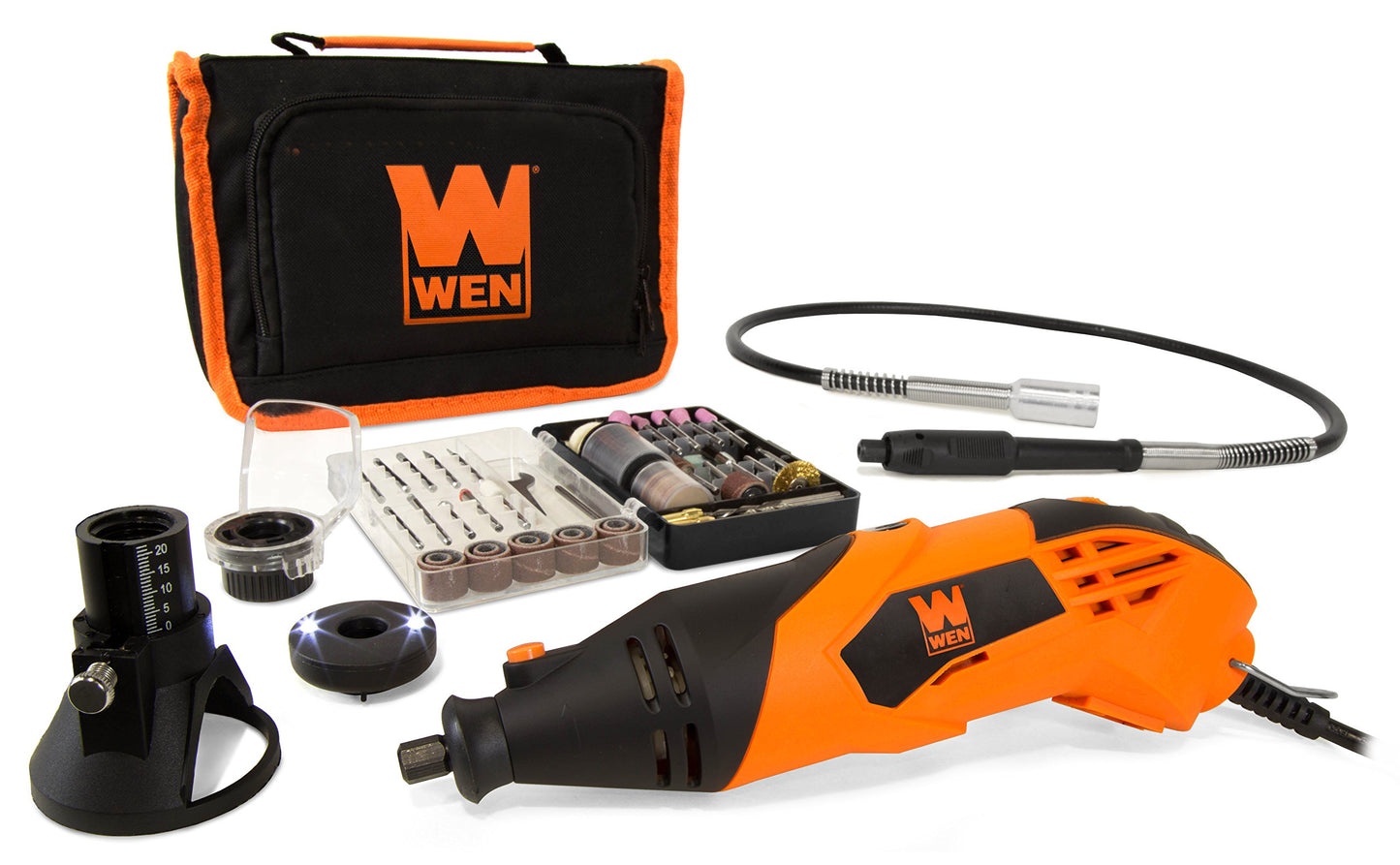 Wen 23114 1.4-Amp High-Powered Variable Speed Rotary Tool with Cutting Guide, LED Collar, 100+ Accessories, Carrying Case and Flex Shaft