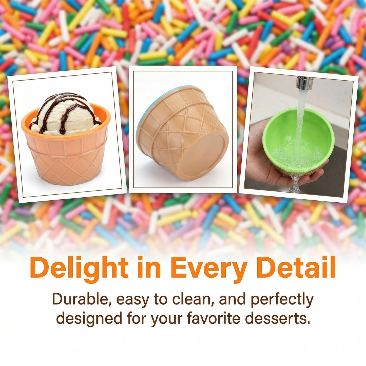 Lawei 24 Pack Plastic Ice Cream Bowls with Spoons, Reusable Fun Ice Cream Cups Bulks, 6 Cartoon Candy Color Cute Ice Cream Dessert Bowls Set for Sundae Frozen Yogurt Summer Holiday Parties