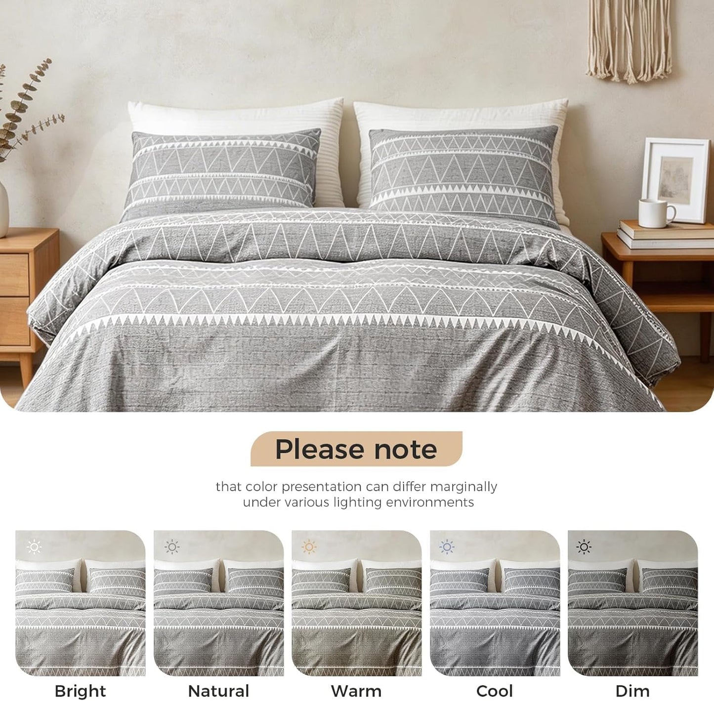 Lekesky Boho Duvet Cover King, Ultra Soft Brushed Microfiber King Duvet Cover Set, 3 Pieces Breathable King Bedding Sets with Zipper Closure and Corner Ties, Grey Striped