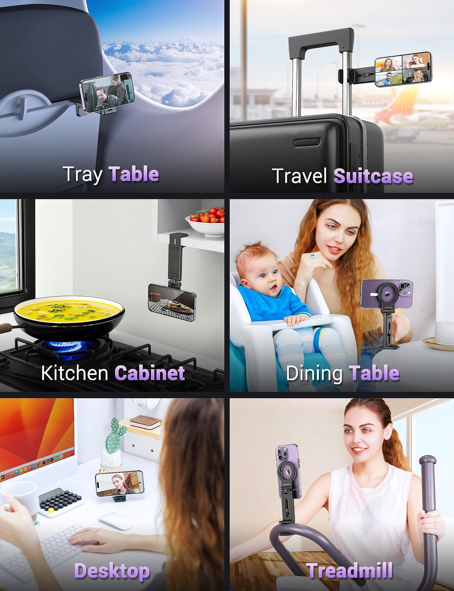 PROfezzion 2-Pack Magnetic Airplane Phone Holder for MagSafe iPhone 17, 16, 15, 14, 13 & All Phones, Handsfree Plane Phone Mount for Seat Tray Table, Travel Essentials Must Have Accessories for Flying