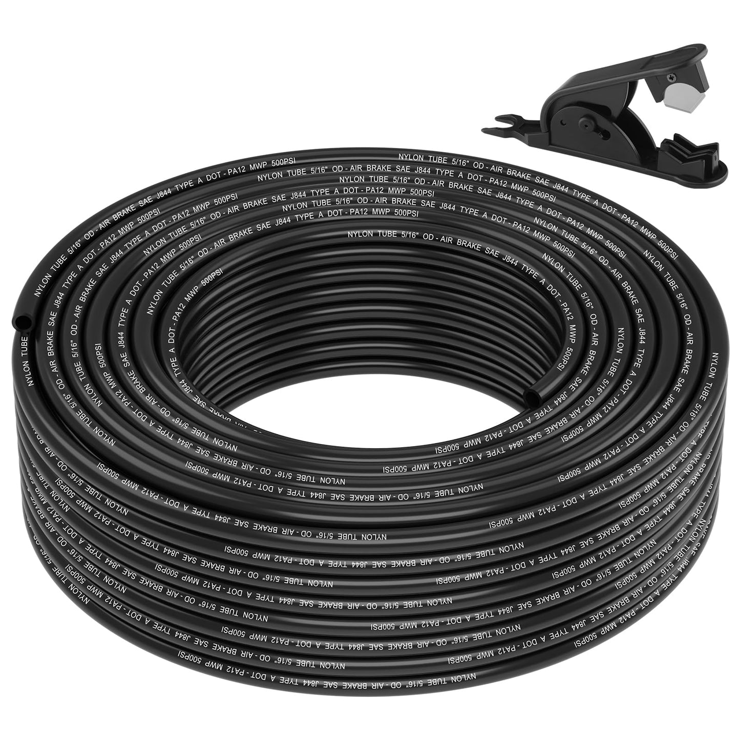 Boeray 100FT 5/16 DOT Air Line SAE J844 PA12 Nylon Air Hose with Cutter 5/16” OD Pneumatic Tubing DOT Approved 5/16 Air Brake Line for Air Suspension Kit Truck Brake System & Fluid Transfer 30.5m