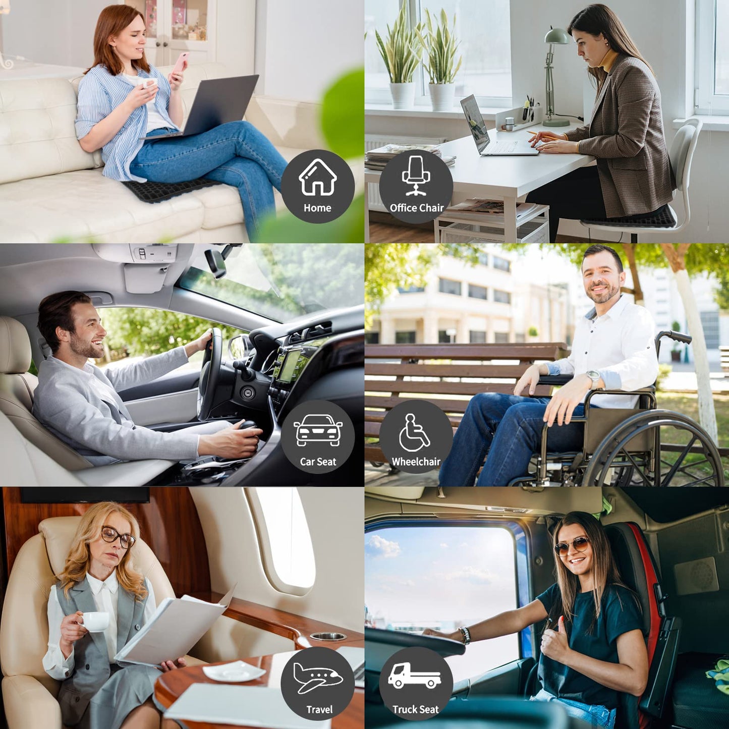 Gel Seat Cushion, Double Thick Gel Cushion,Non-Slip Cover,Help in Relieving Back Pain & Sciatica Pain,Breathable Wheelchair Cushion Chair Pads for Car Seat Office Chair