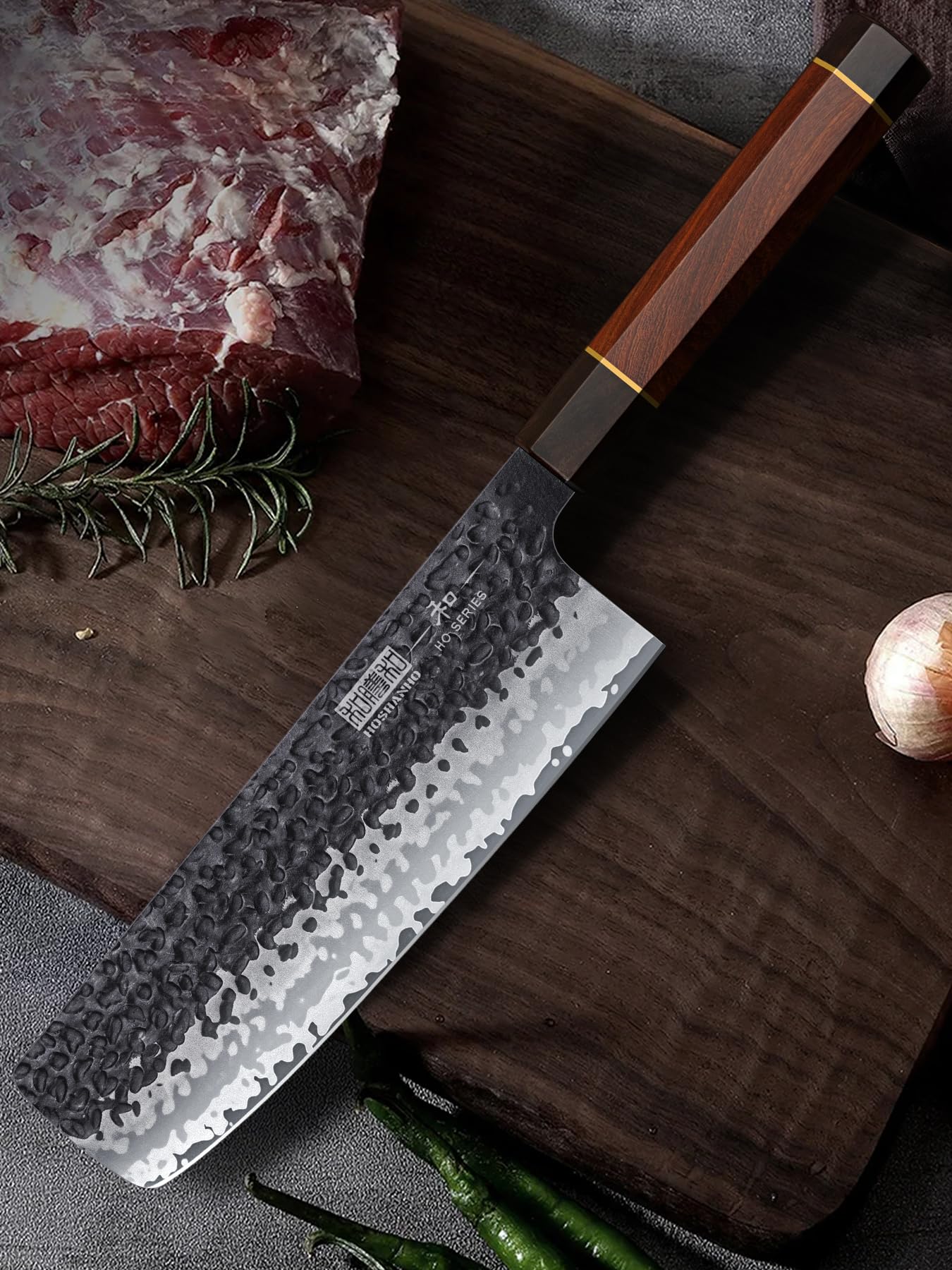 HOSHANHO 7 Inch Nakiri Knife, Japanese Hand Forged Asian Chopping Chef Knife, Professional Meat Vegetable Cleaver Kitchen Knife with Ergonomic Handle