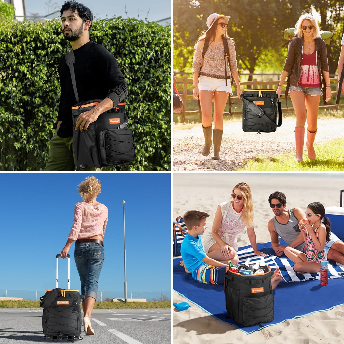 Odoland 48-Can Large Camping Cooler with Wheels, Leakproof Insulated Soft Cooler Bag with Stable All-Terrain Cart and Handle Collapsible for Camping Cooler Beach Travel Picnic