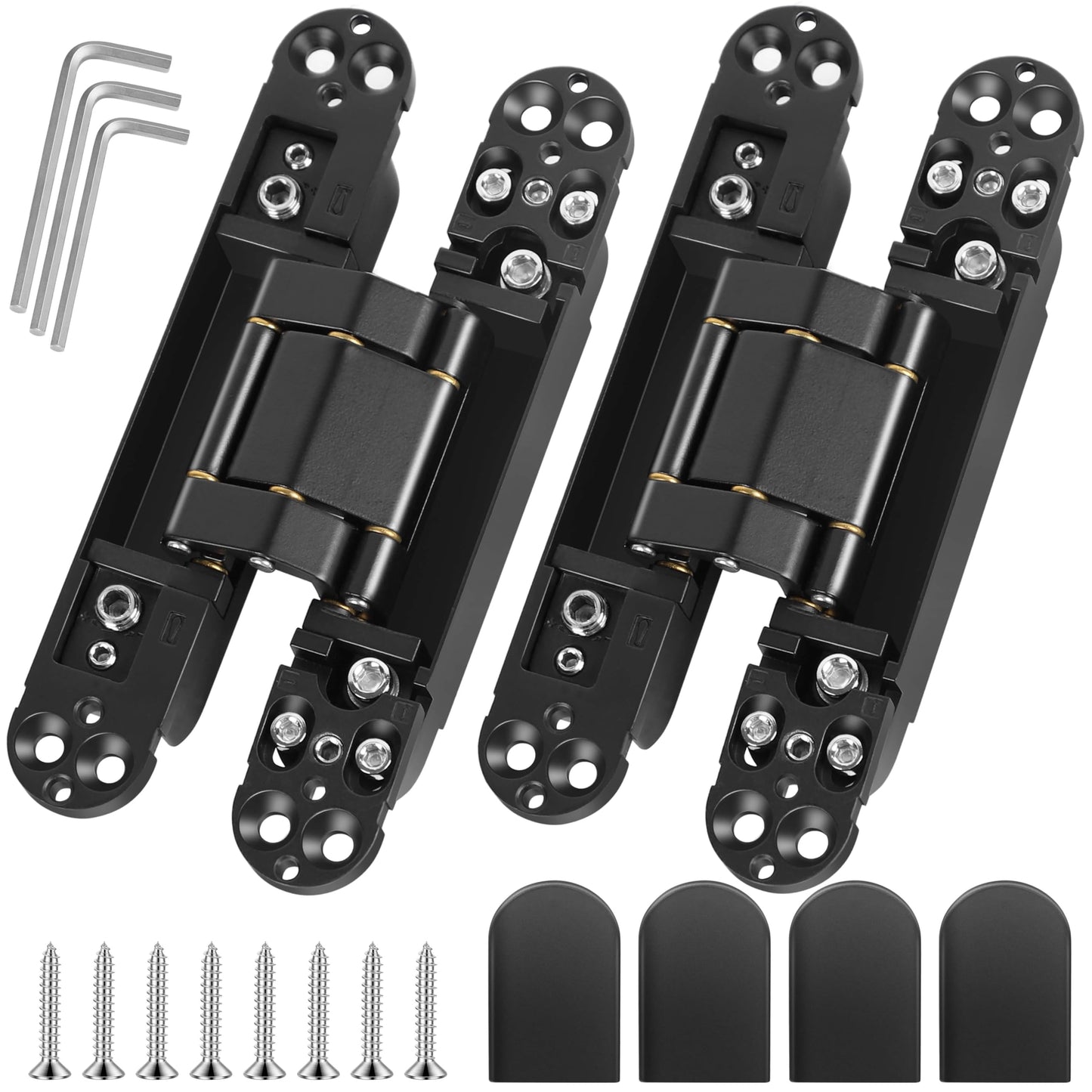 Upgraded Invisible Door Hinges (2 pcs) -6 Inch Black Hidden Hinges for Doors, 3 Way Adjustable & 180 Deg Swing & Copper Support Invisible Hinge, Heavy-Duty Concealed Door Hinges 88Lbs Load-Bearing