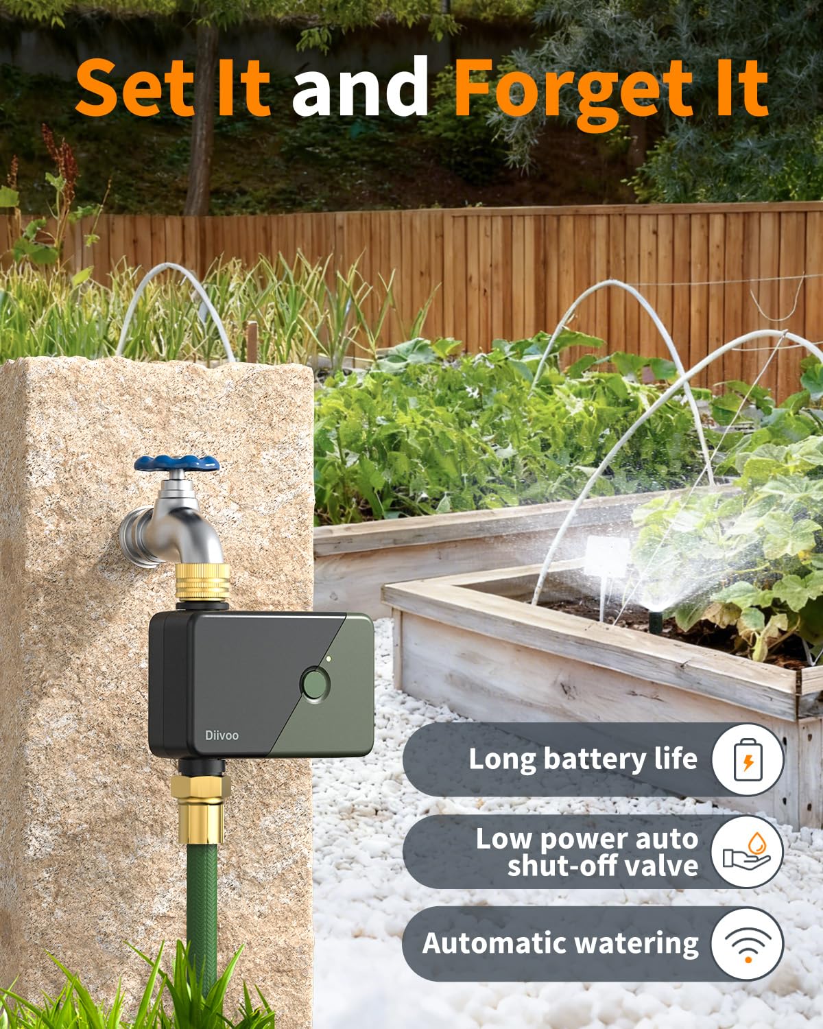 Diivoo Brass WiFi Water Timer, Smart Sprinkler Timer for Garden Hose Remote Control,Compatible with Alexa and Google Home,Multiple Watering Plans,Rain Delay & Manual Watering for Garden,Lawn,Yard
