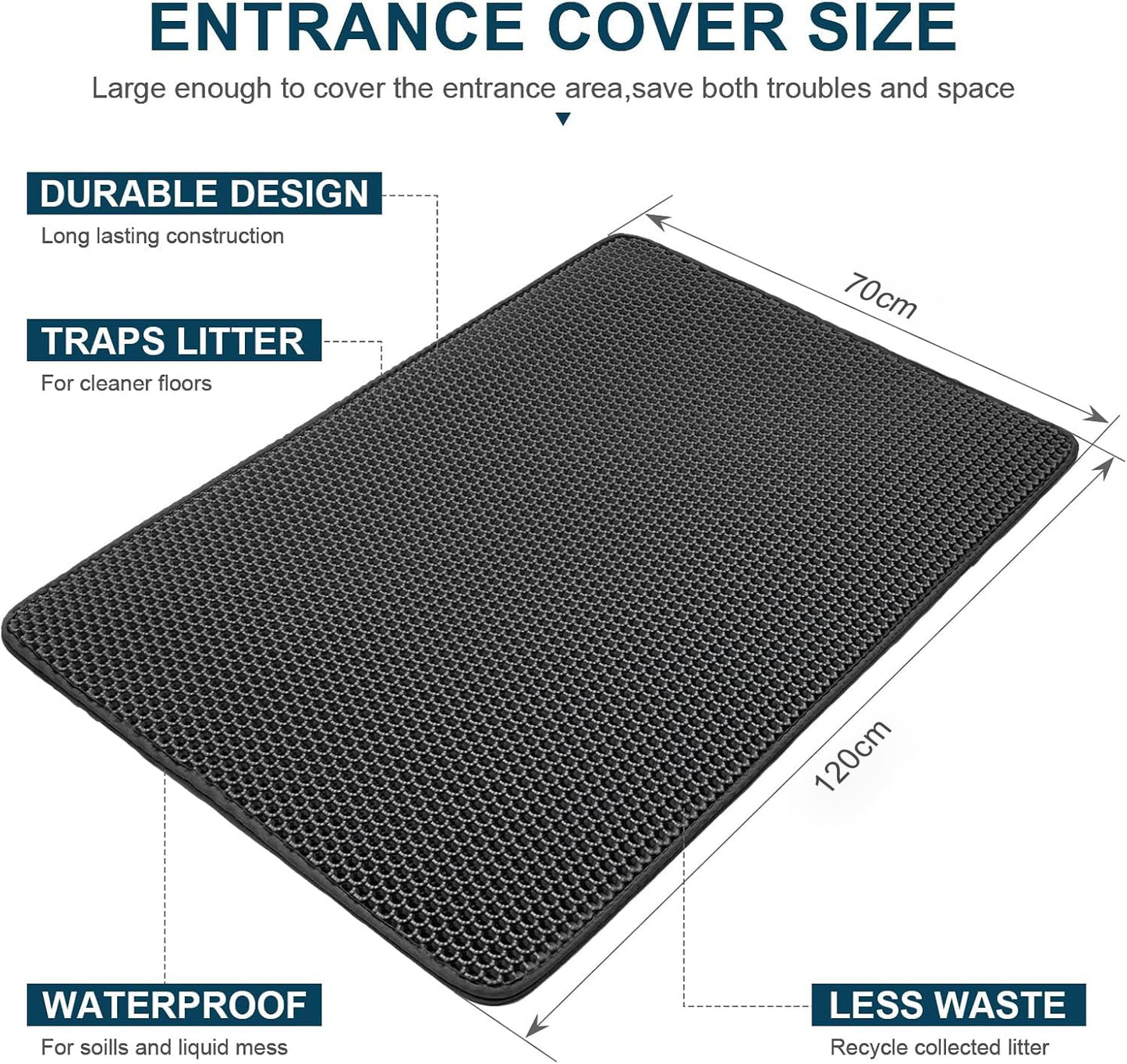 ZuHucpts Large Cat Litter Mat Trapper -120 x 70cmPack of 1 Honeycomb Double Layer Litter Mat -Traps Messes, Easy Clean and Durable, Non Toxic Trapper Rug Suitable for Litter Tray