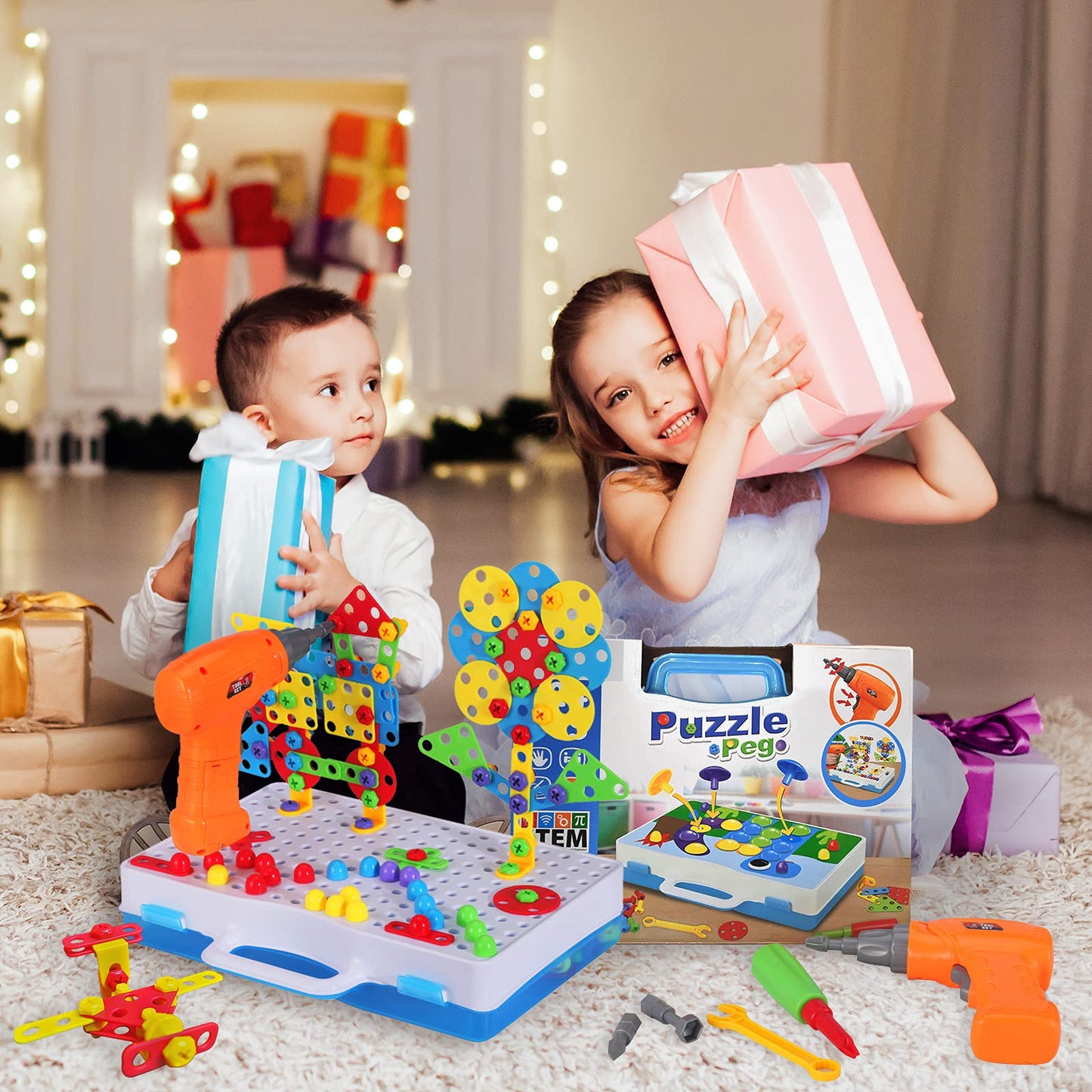 224 Piece STEM Building Set for Kids, Mosaic Drill Set Creative Puzzle Toy for Boys and Girls 4 5 6 7 8 Years Old, Design Drill Game Puzzle Block for Preschool Children Gift