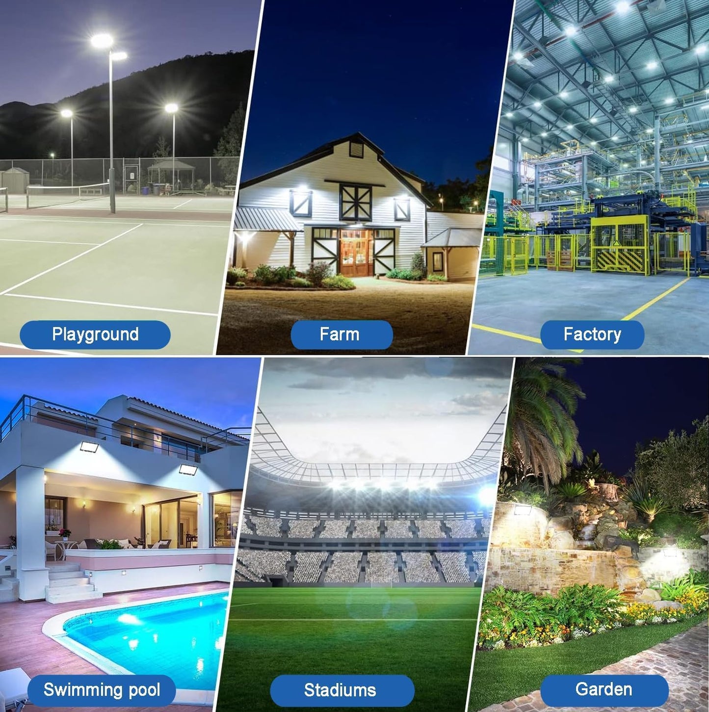 2 Pack Flood Light Outdoor, 100W 10000lm LED Flood Light, IP66 Waterproof Exterior Flood Lights, 6500K Daylight White, Plug in Outdoor Lights Led for Patio, Garage, Porch, Lawn, Yard, Garden