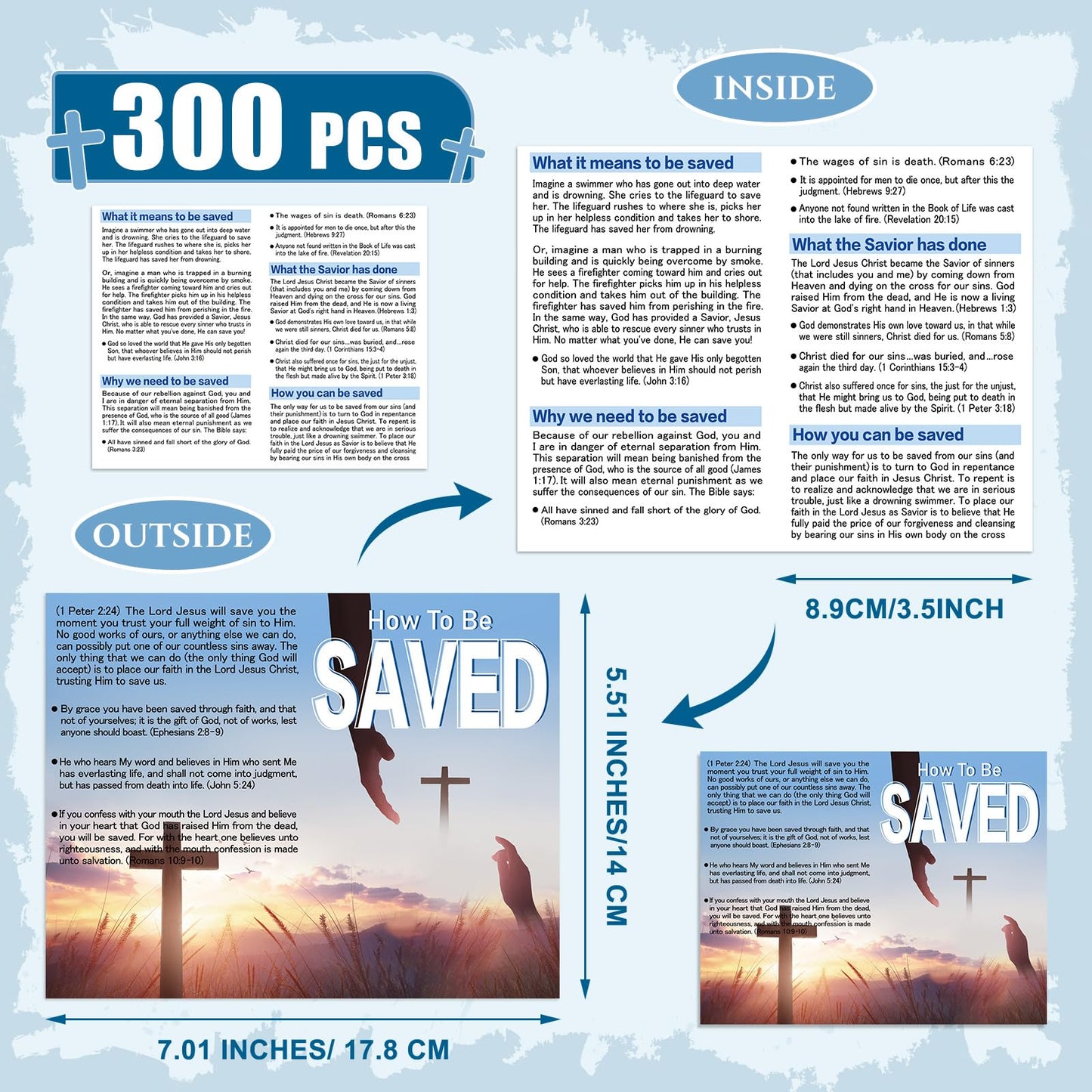 Dunzoom 300 Pcs Gospel Tract Card Salvation Plan Cards Bible Tracts Christian Inspirational Bible Verses Greeting Men Women Church Supplies(How to Be Saved)