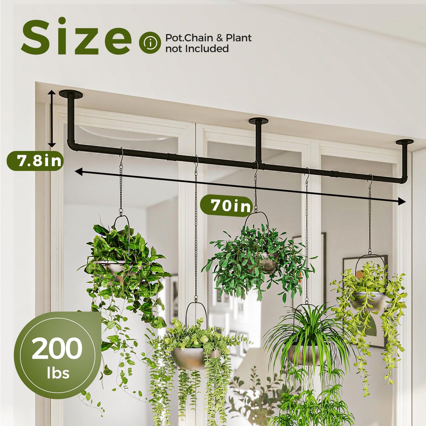 Bamworld Plant Hanger Indoor 70in Hanging Planters Rod Hanging Plant Holder for Window Plant Shelves Metal Rod,Pots Not Included