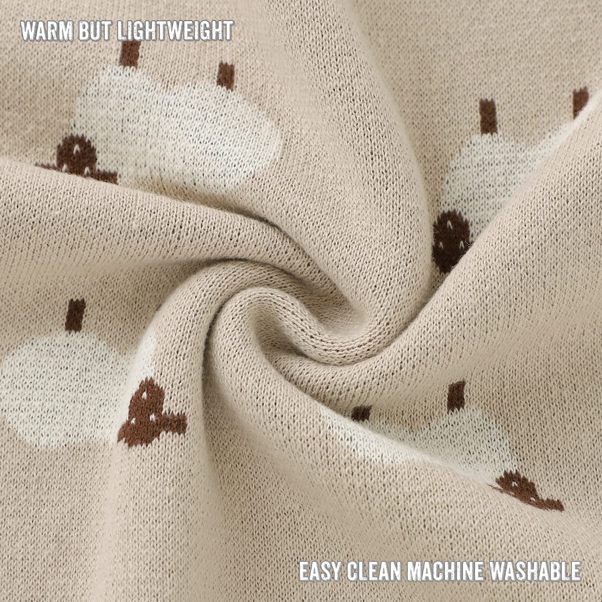 Bleu La La Whimsy Collection - 100% Luxury Cotton, Soft, Cozy, Lightweight, Receiving Blanket for Newborns & Infant Baby Boys & Girls (01 - Sheep - Khaki)