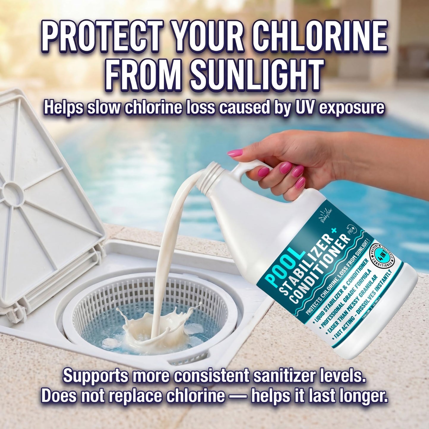 BubbyShine, Pool Stabilizer - Cyanuric Acid Pool Stabilizer, Liquid Chlorine Stabilizer for Pool Chemicals, Swimming Pool Conditioner Stabilizer, Pool Stabilizer for Salt Pool & Chlorine, 1 Gallon