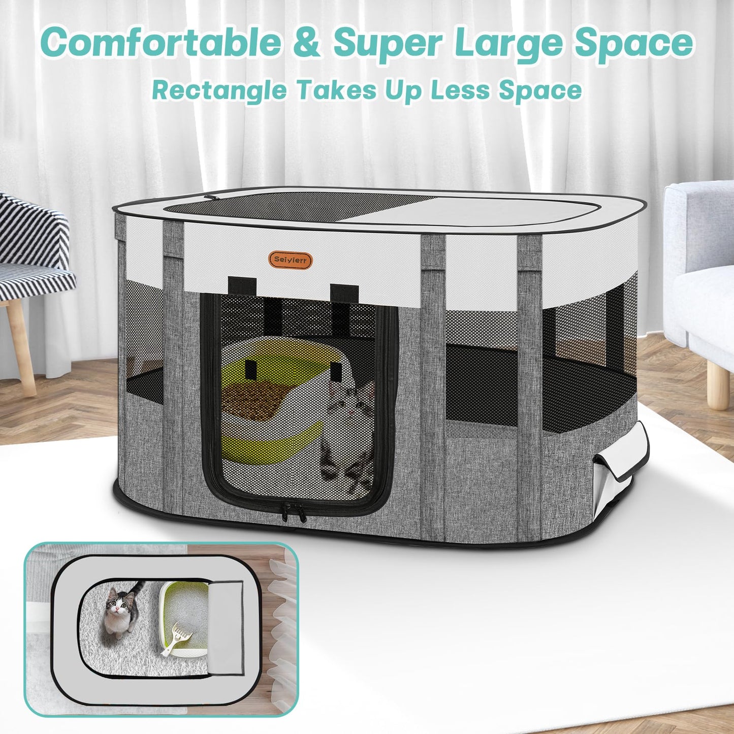Seiyierr Pet Playpen, Foldable Kitten cage Puppy Play Pen, Dog Playpens, Puppys Pens for Indoors, Travel Crate with Carrying Case, Tent Outdoor Camping Use