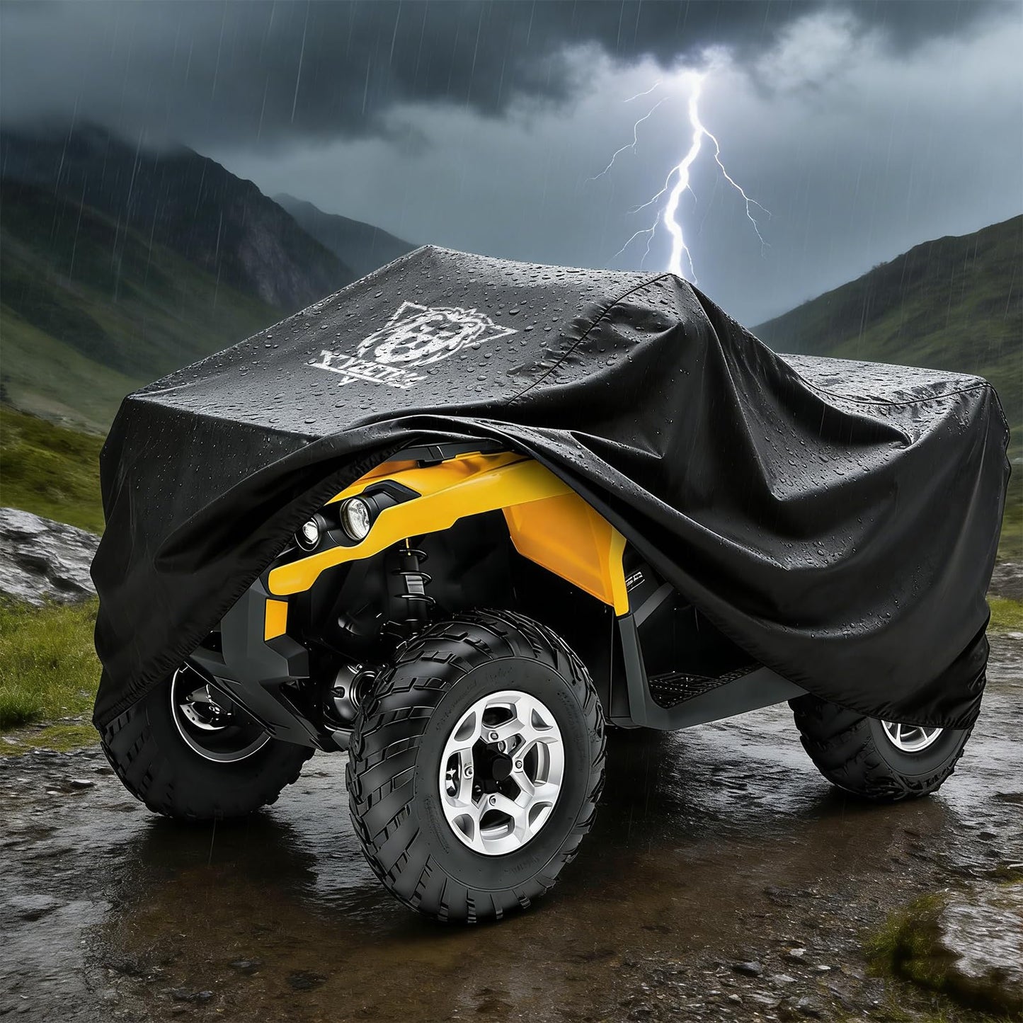 XYZCTEM Waterproof ATV Cover, Heavy Duty Black Protects 4 Wheeler from Snow Rain or Sun (Black, 82 inch)