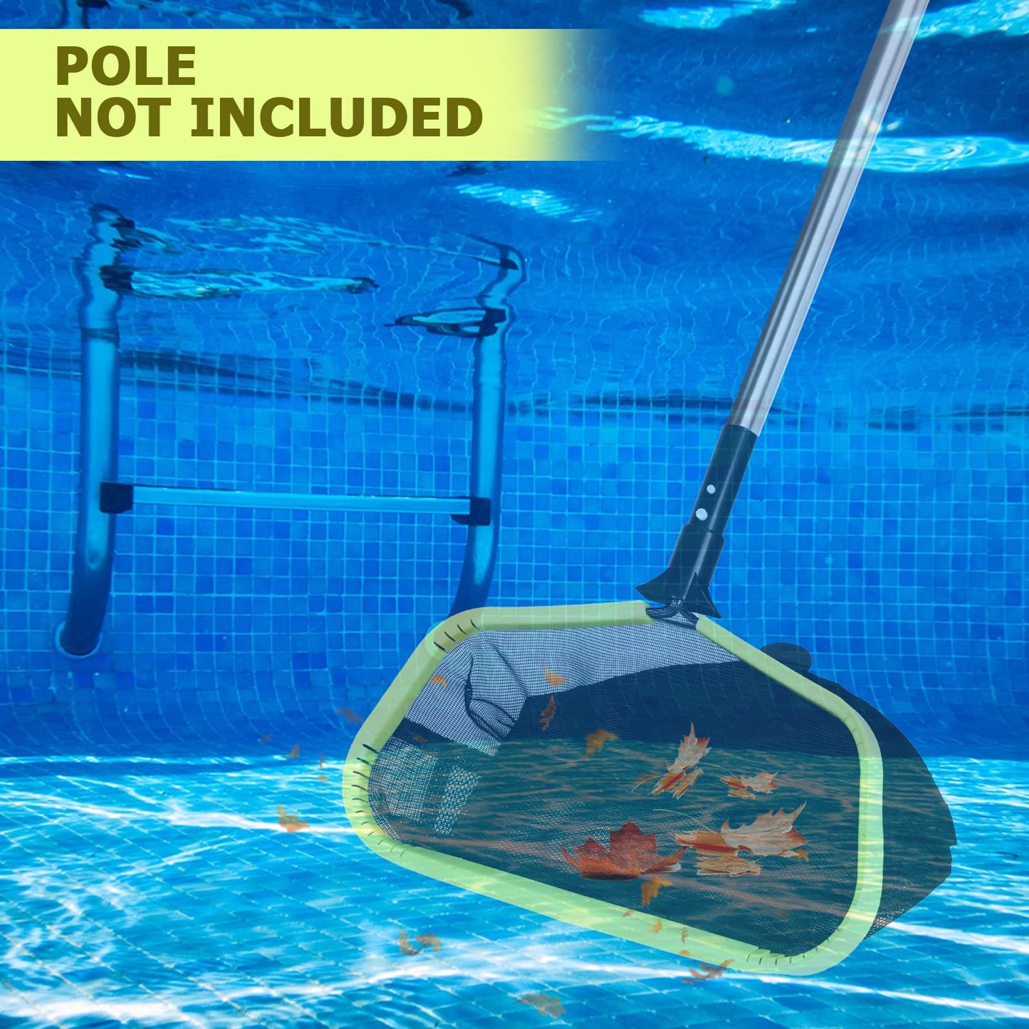 Pool Skimmer Net, 17.5" Pool Net with Double-Layer Netting Bag, Aluminum Frame, Deep Nylon Net, Large Capacity Pool Cleaning Net, Leaf Skimmer Rake Net for Above Ground & In-ground Pools (No Pole)