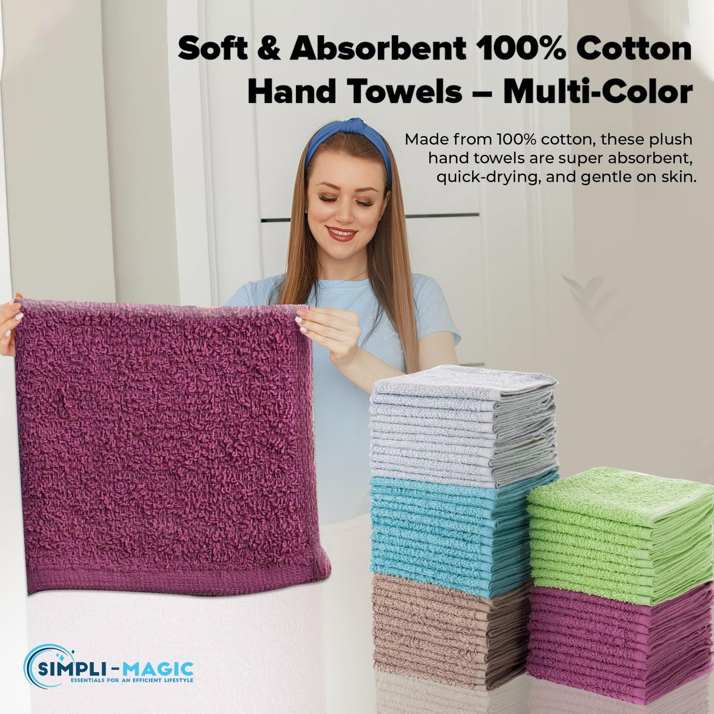 Simpli-Magic Cotton Washcloths and Cleaning Cloths, Multi Color, 48 Pack, Size: 12" x 12"